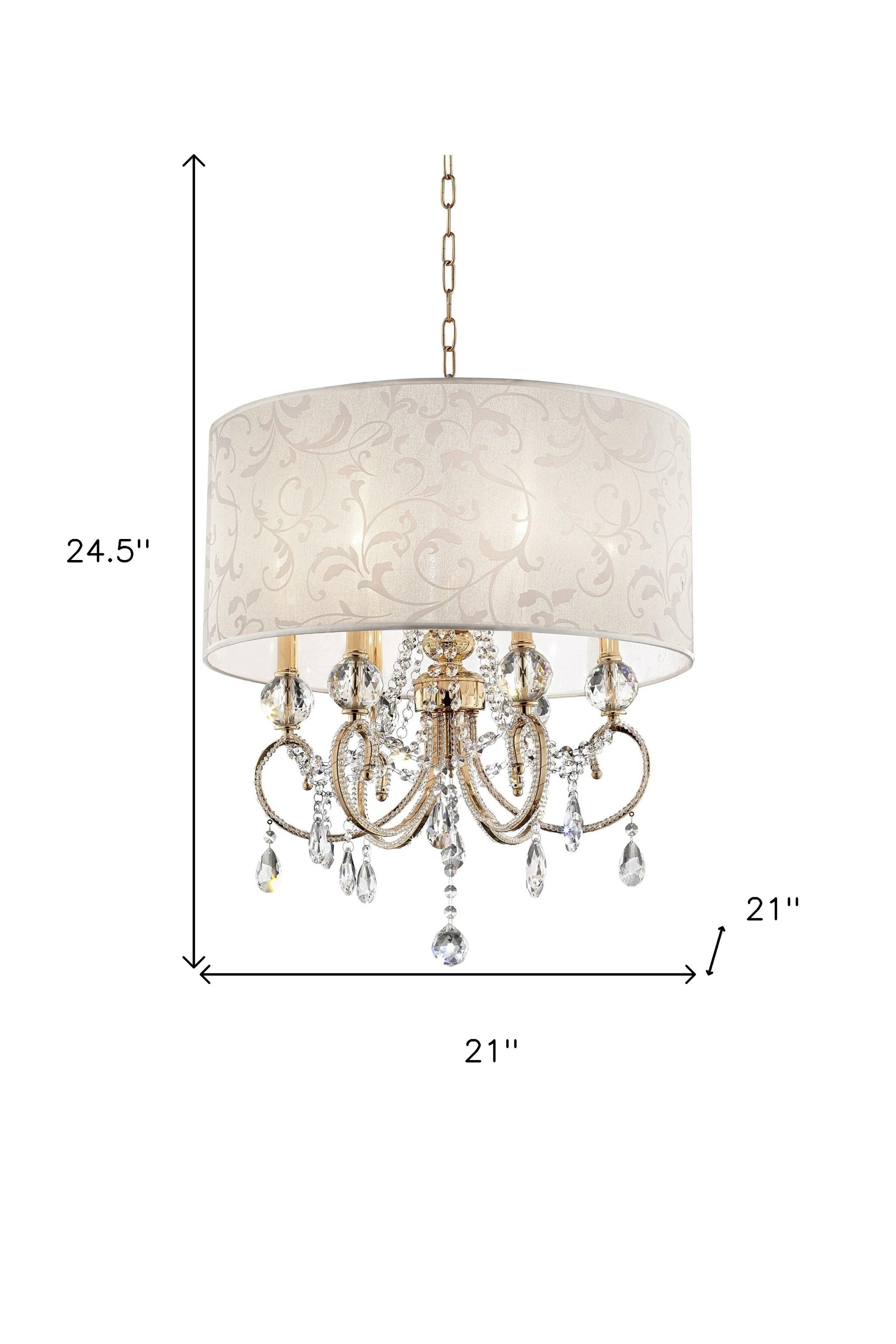 Stunning Brass Gold Finish Ceiling Lamp with Crystal Accents