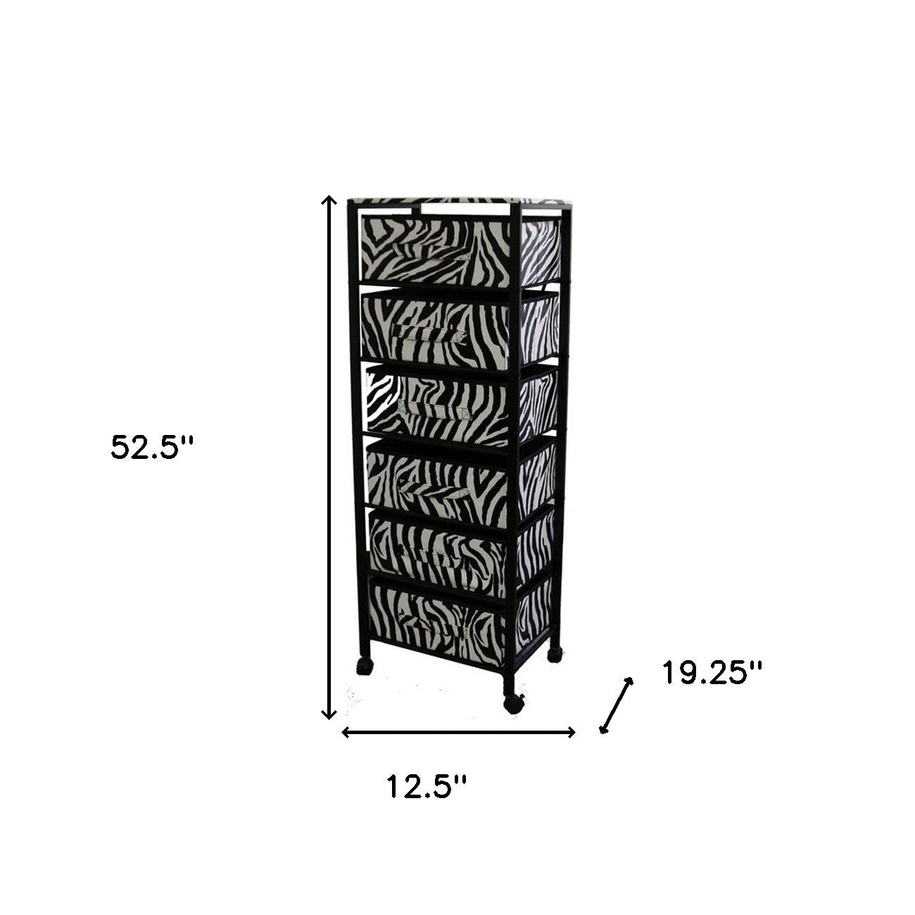 Zebra Black and White Rolling Six Drawer Tower Organizer