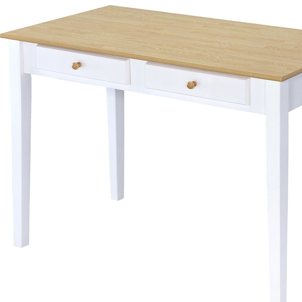 Wood And White Finish Cottage Desk With 2 Drawers