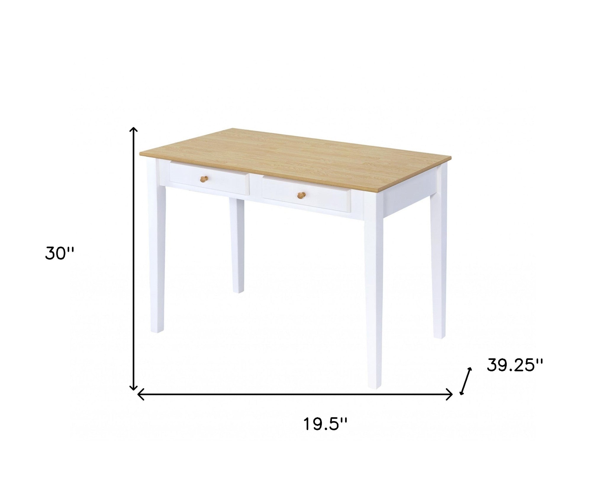 Wood And White Finish Cottage Desk With 2 Drawers