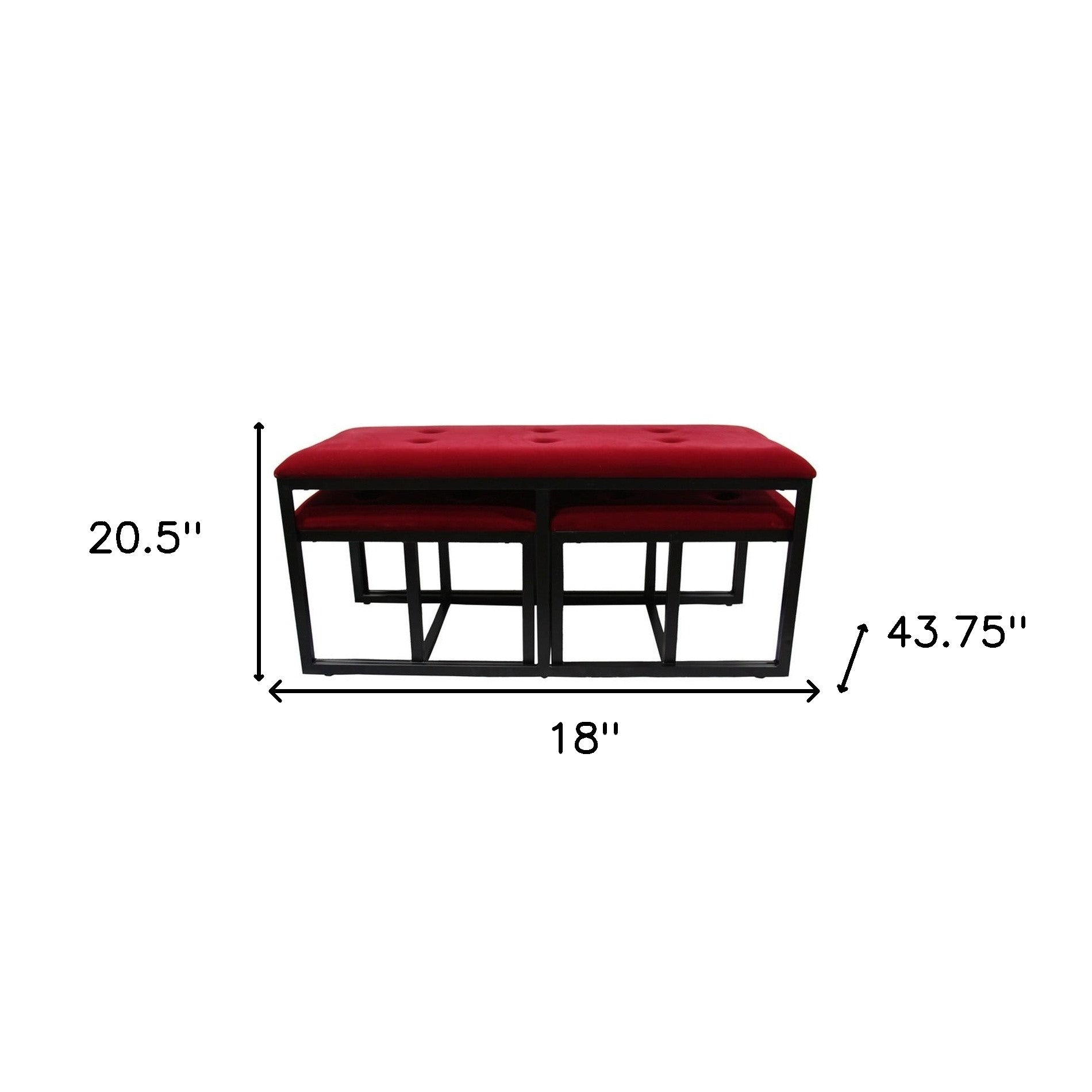 Modern Black and Red Metal Three Piece Bench Set