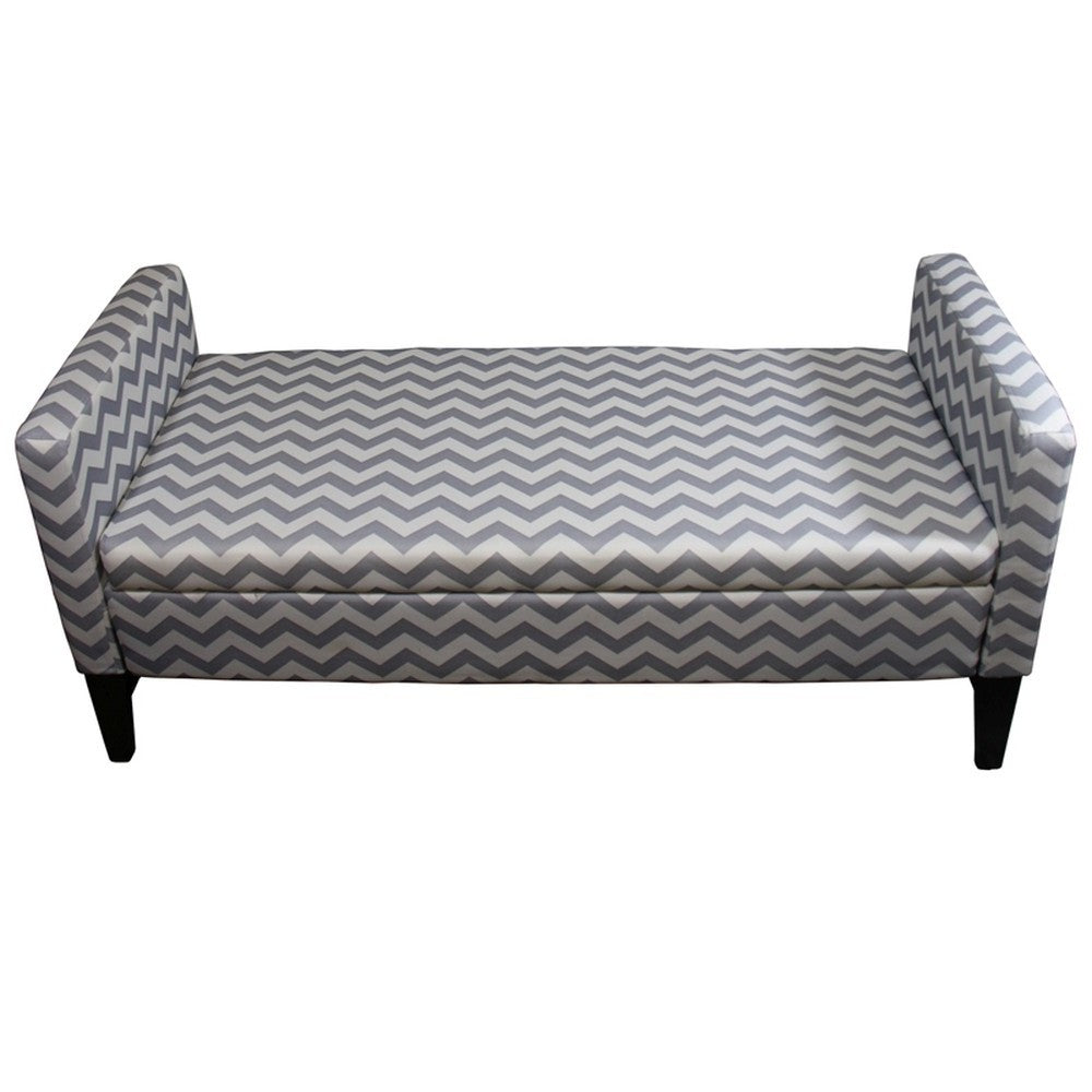 Modern Gray and White Chevron Print Storage Bench