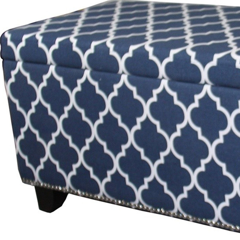 Blue and White Quatrefoil Storage Bench