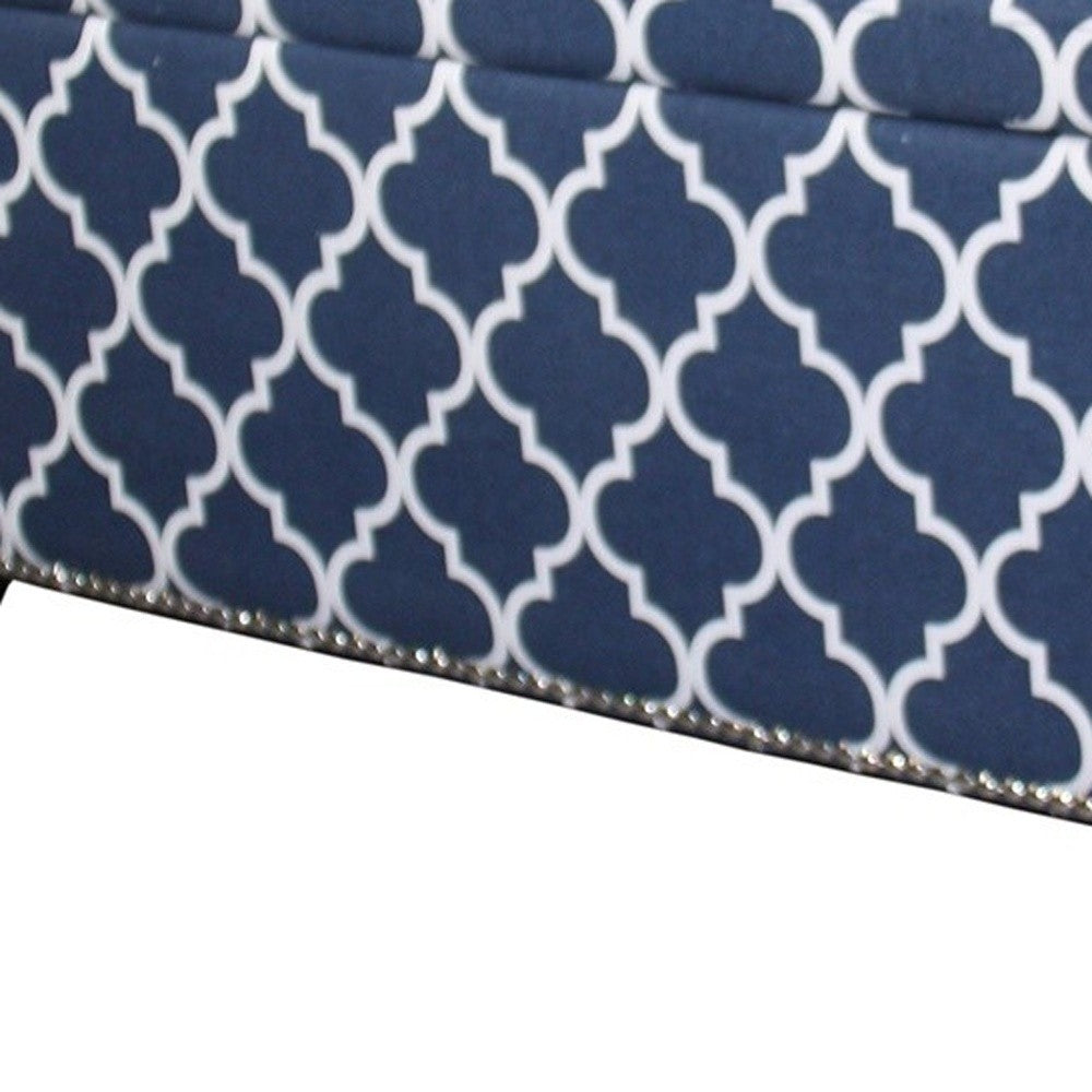 Blue and White Quatrefoil Storage Bench