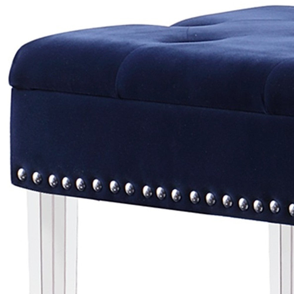 42" Navy Blue Velvet and Clear Acrylic Storage Bench