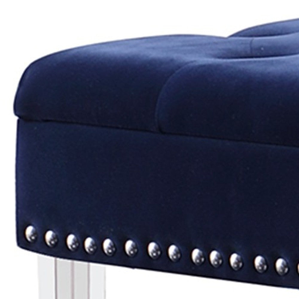 42" Navy Blue Velvet and Clear Acrylic Storage Bench