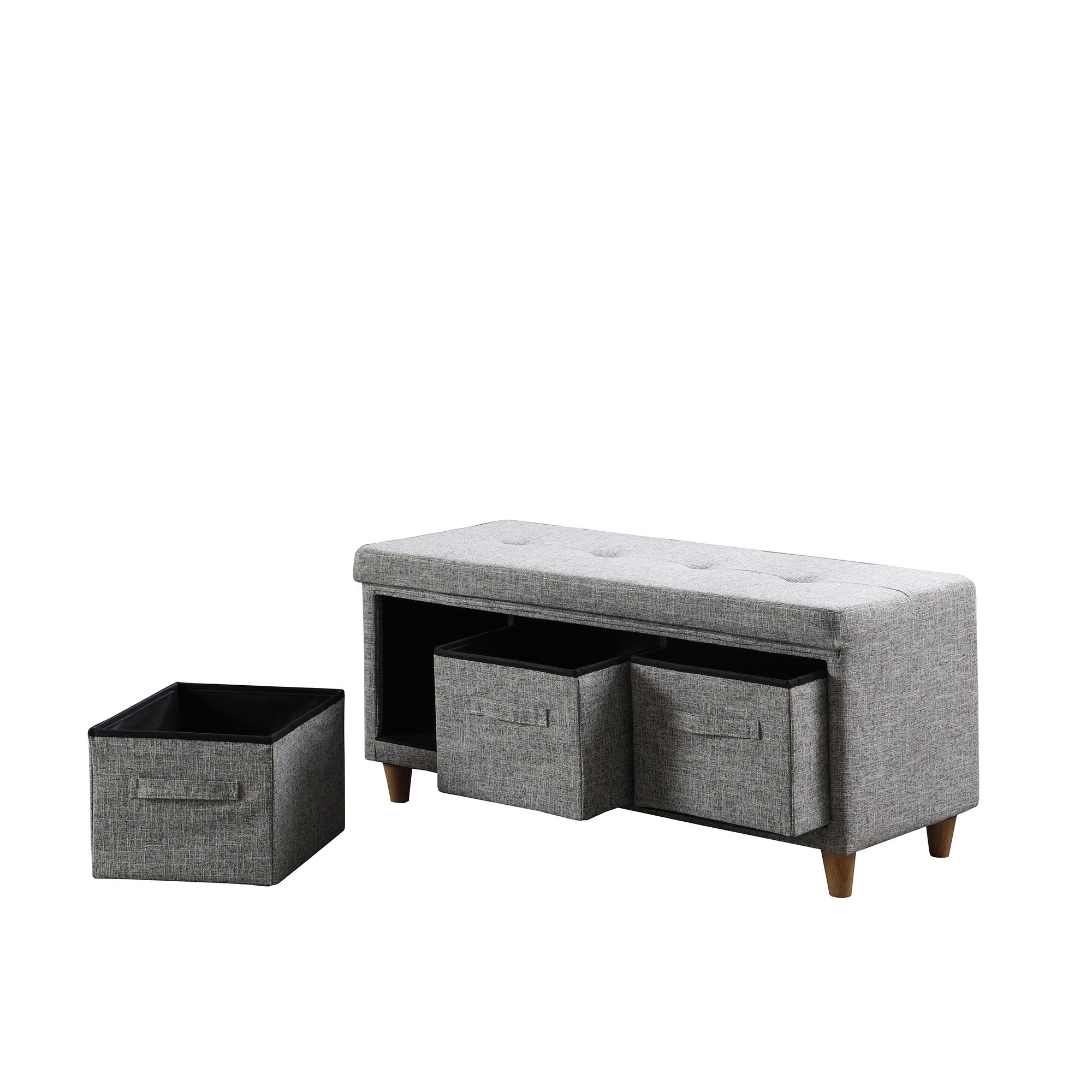 40" Gray And Brown Upholstered Cotton Blend Bench With Drawers