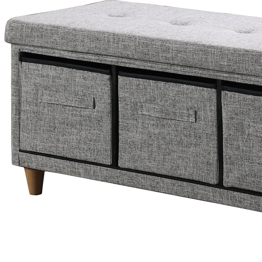 40" Gray And Brown Upholstered Cotton Blend Bench With Drawers