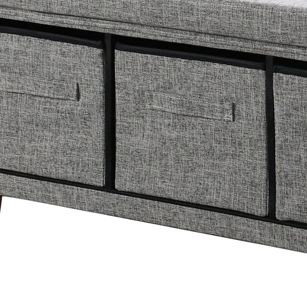 40" Gray And Brown Upholstered Cotton Blend Bench With Drawers