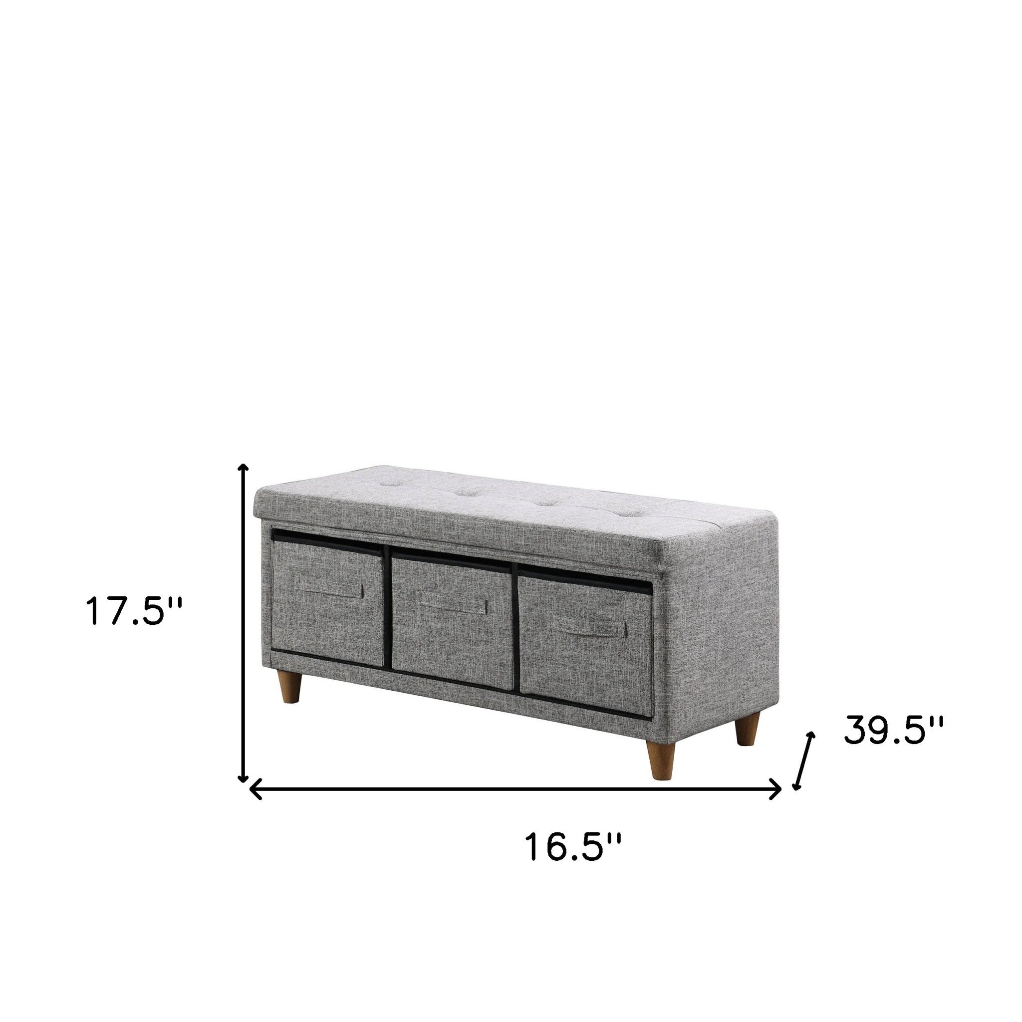 40" Gray And Brown Upholstered Cotton Blend Bench With Drawers