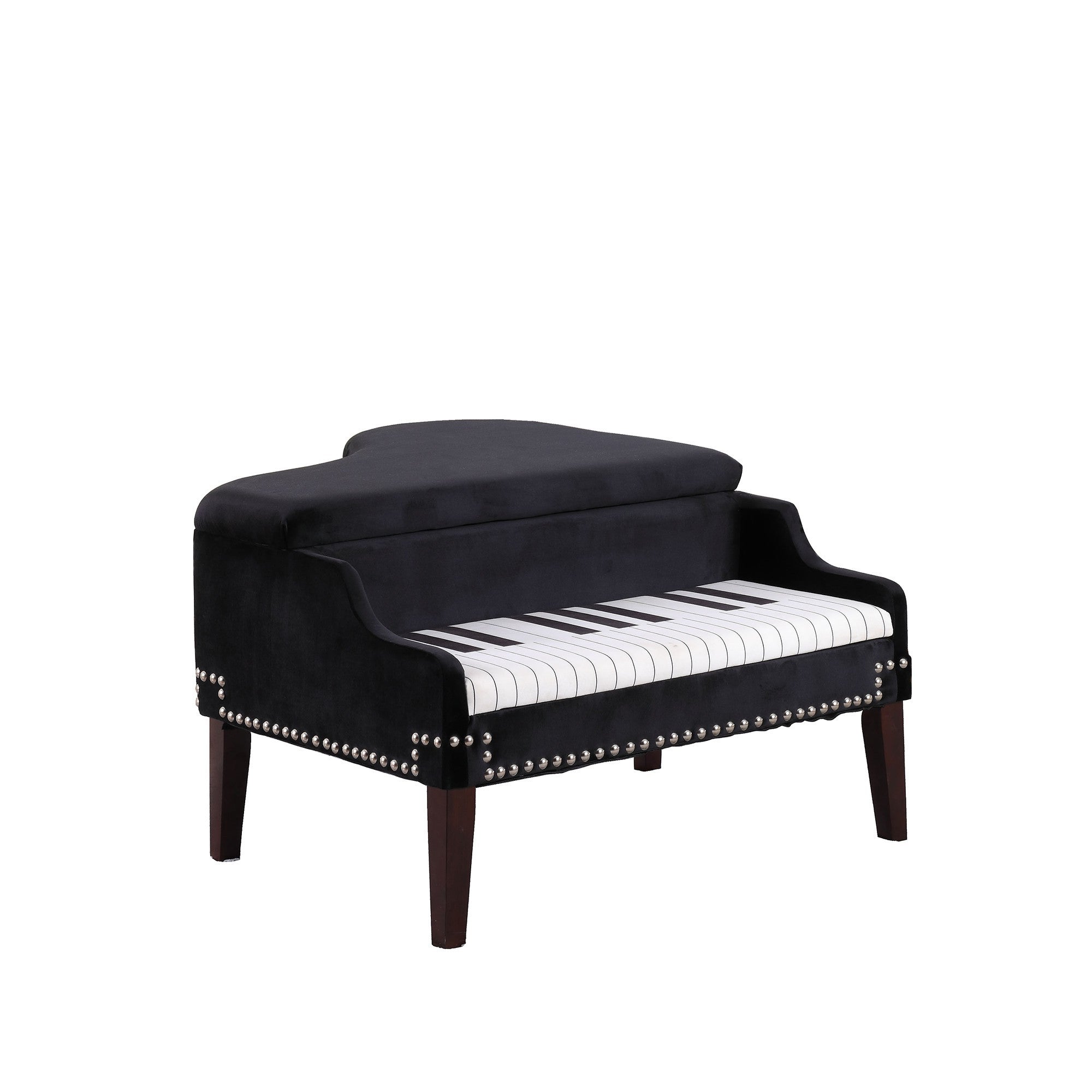 Black Velour Baby Grand Piano Storage Bench