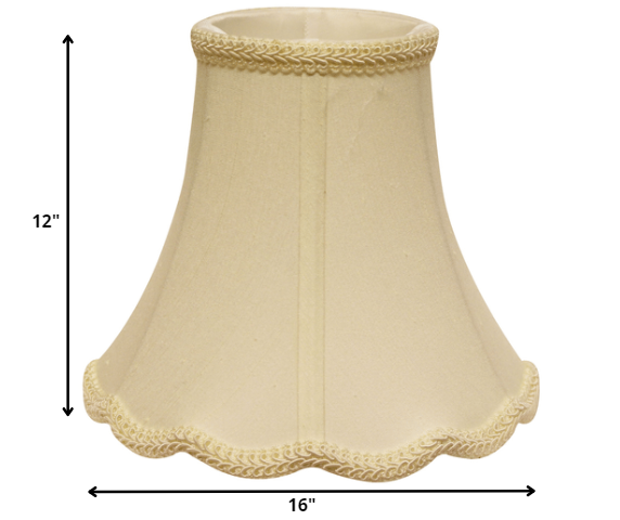 16" Ivory Slanted Scallop Bell Monay Shantung Lampshade