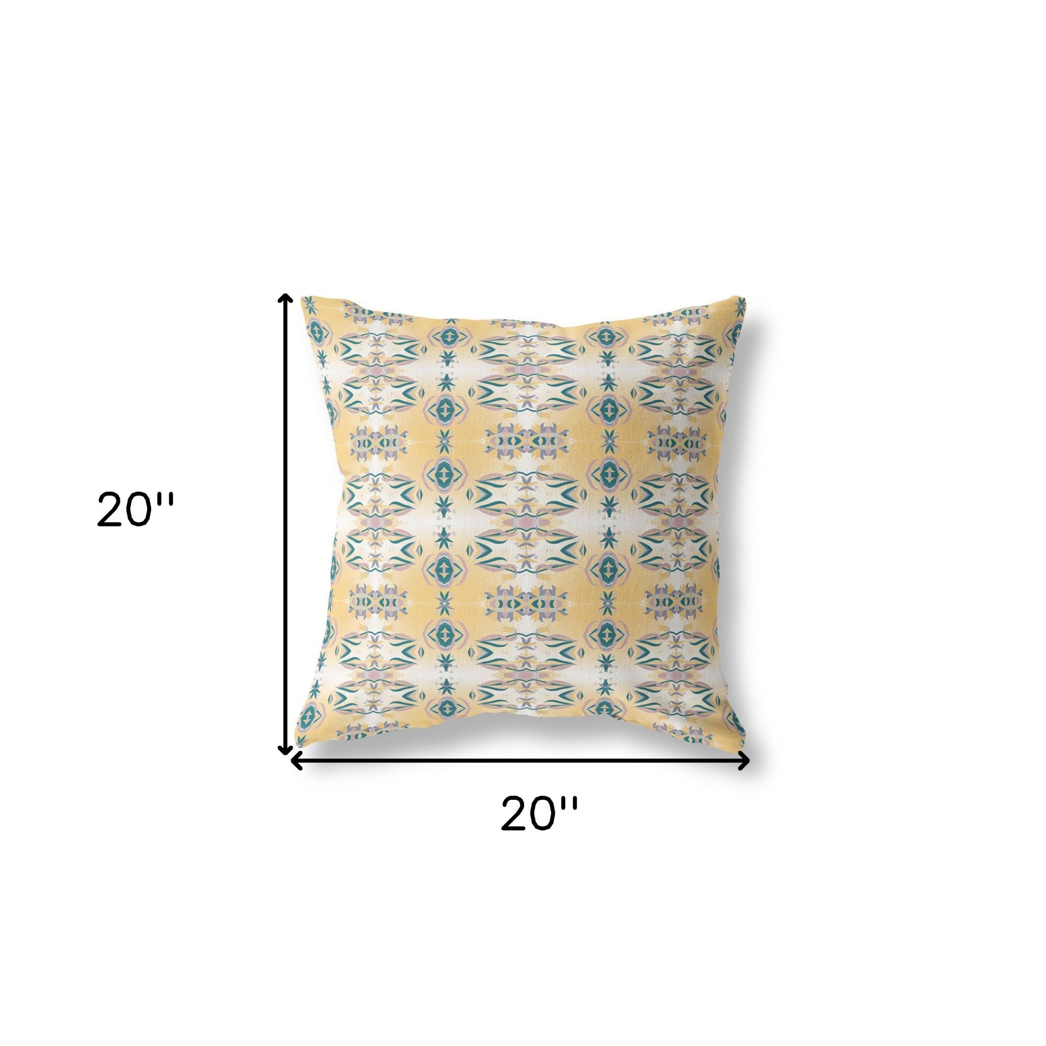 20" X 20" White And Yellow Broadcloth Floral Throw Pillow