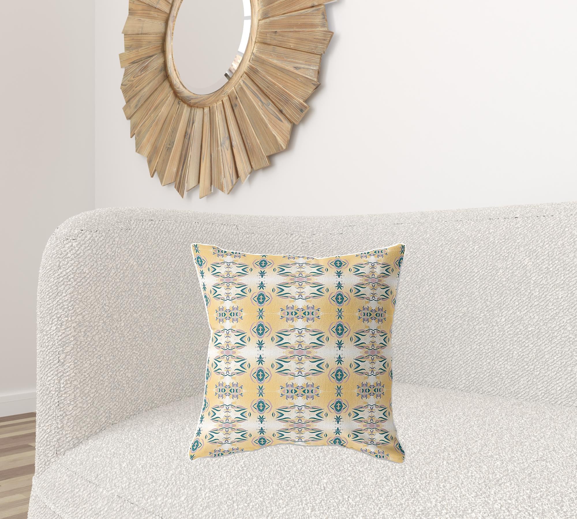 20" X 20" White And Yellow Broadcloth Floral Throw Pillow