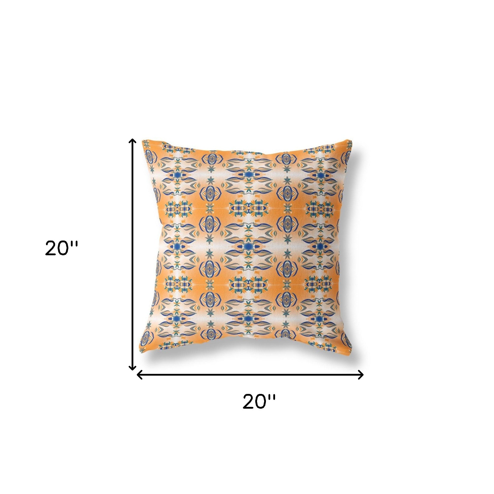 20" X 20" Orange And Gray Broadcloth Floral Throw Pillow