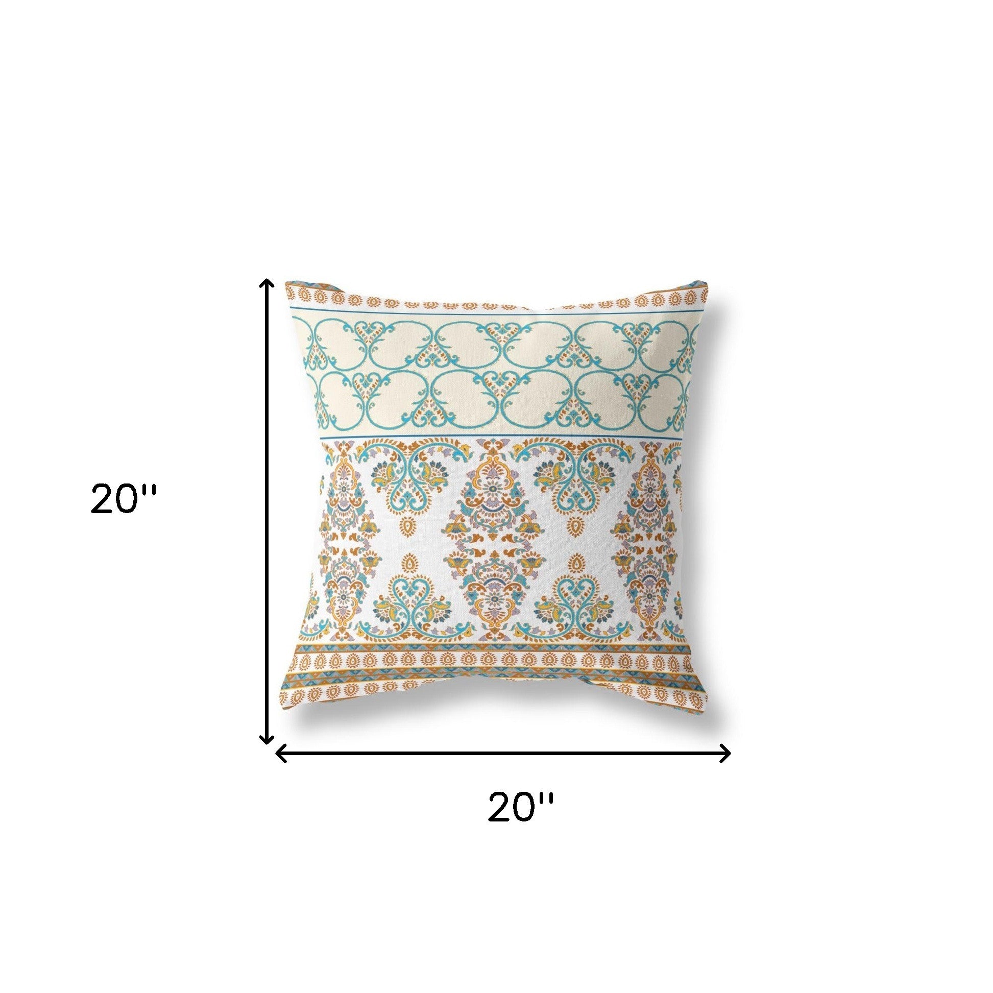 20" X 20" Orange And Teal Broadcloth Floral Throw Pillow