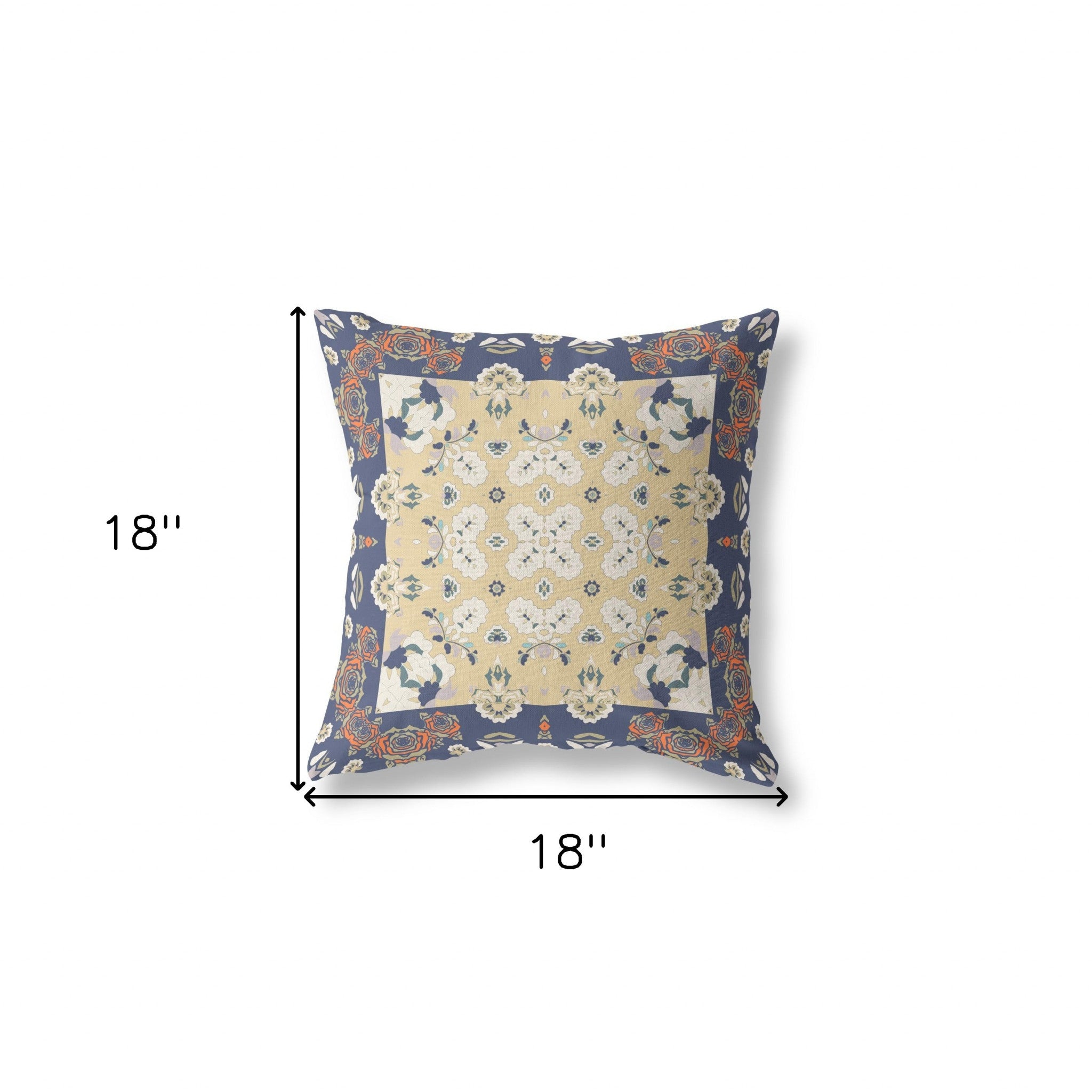 18" X 18" Blue Yellow Broadcloth Floral Throw Pillow