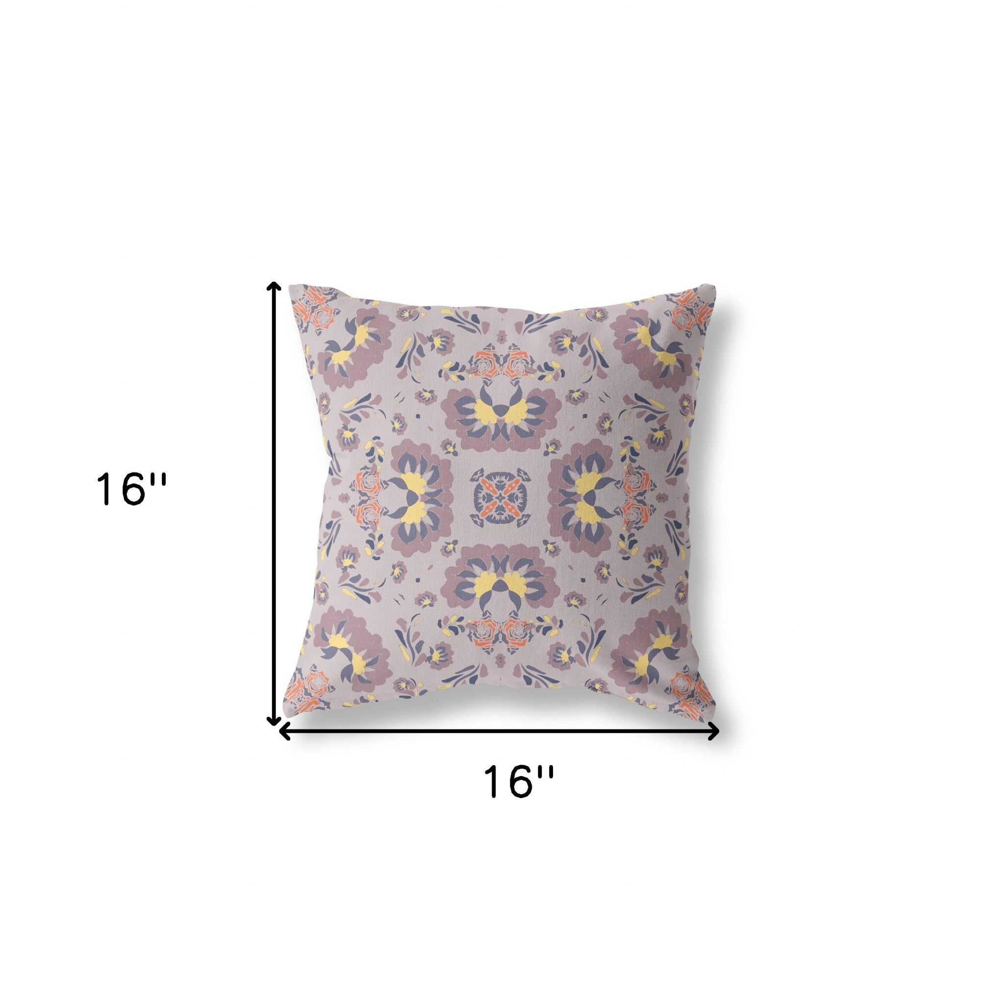 16" X 16" Muted Purple And Yellow Broadcloth Floral Throw Pillow