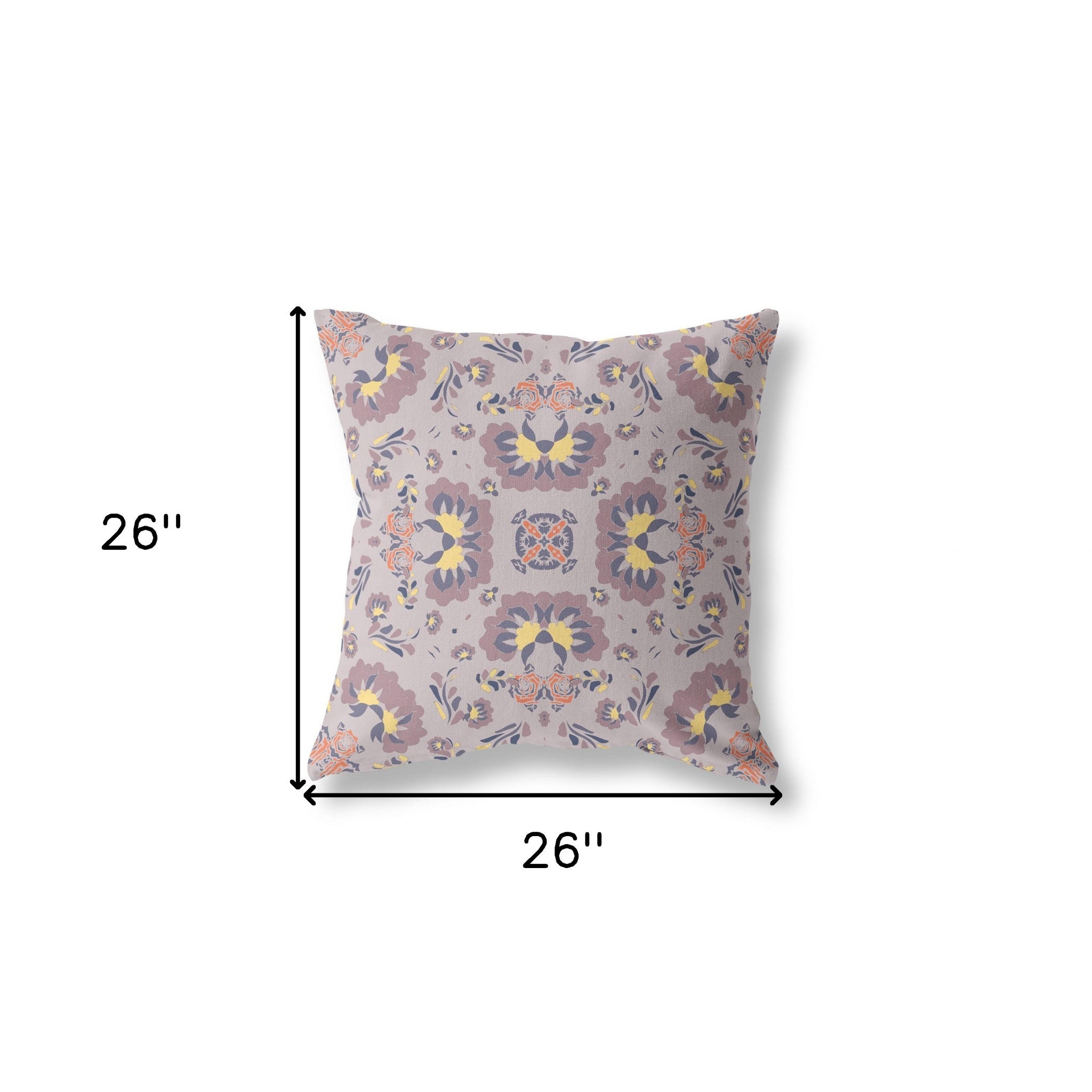 26" X 26" Muted Purple And Yellow Broadcloth Floral Throw Pillow