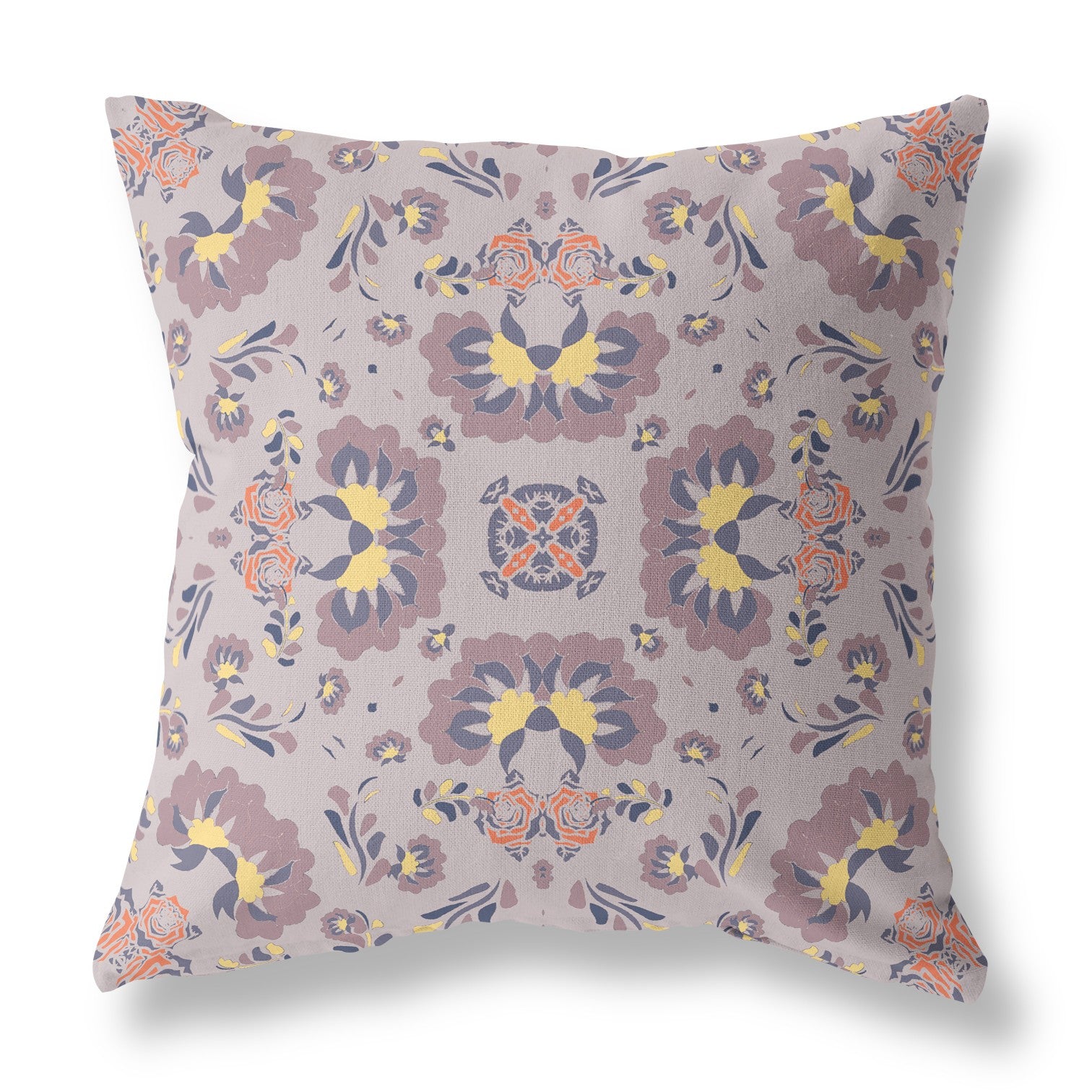 28" X 28" Muted Purple And Yellow Broadcloth Floral Throw Pillow