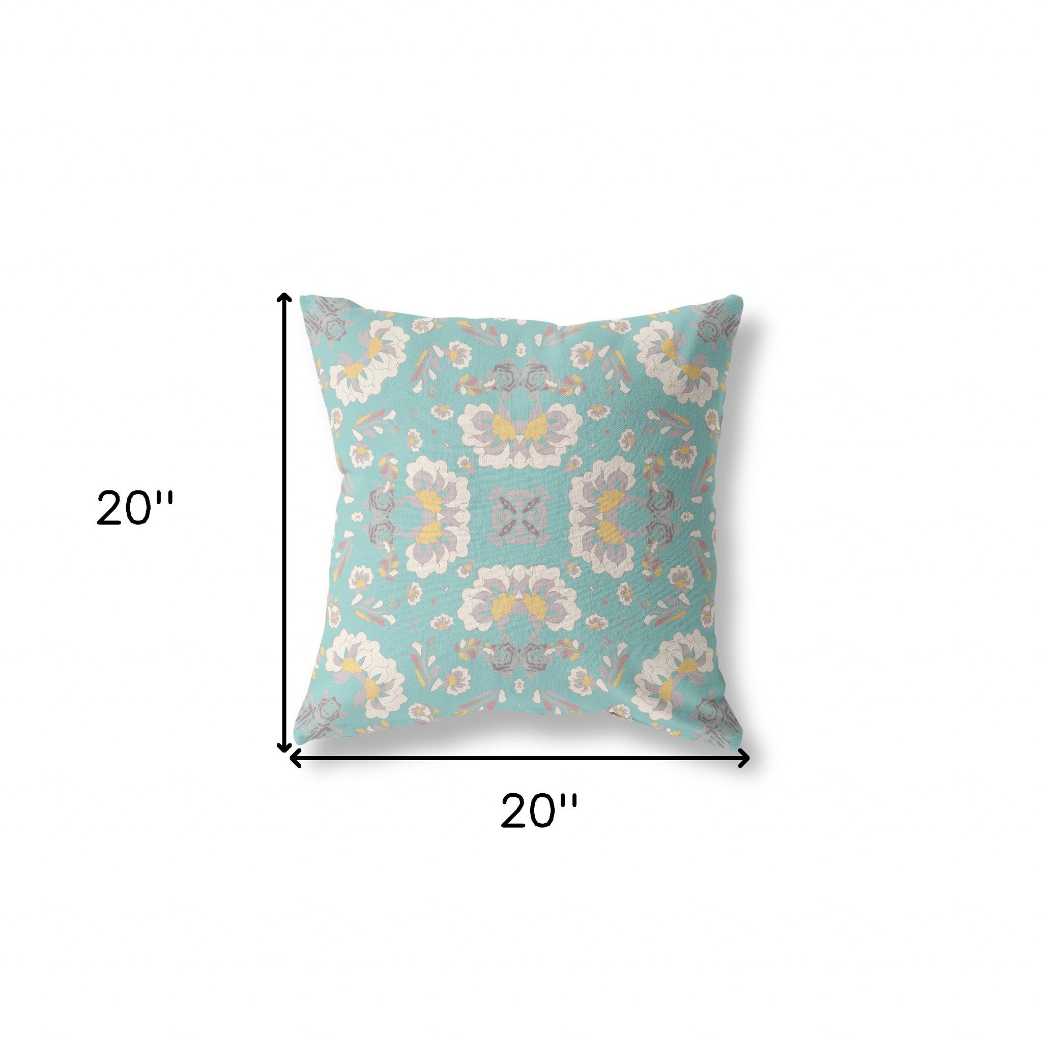 20" X 20" Green And White Broadcloth Floral Throw Pillow