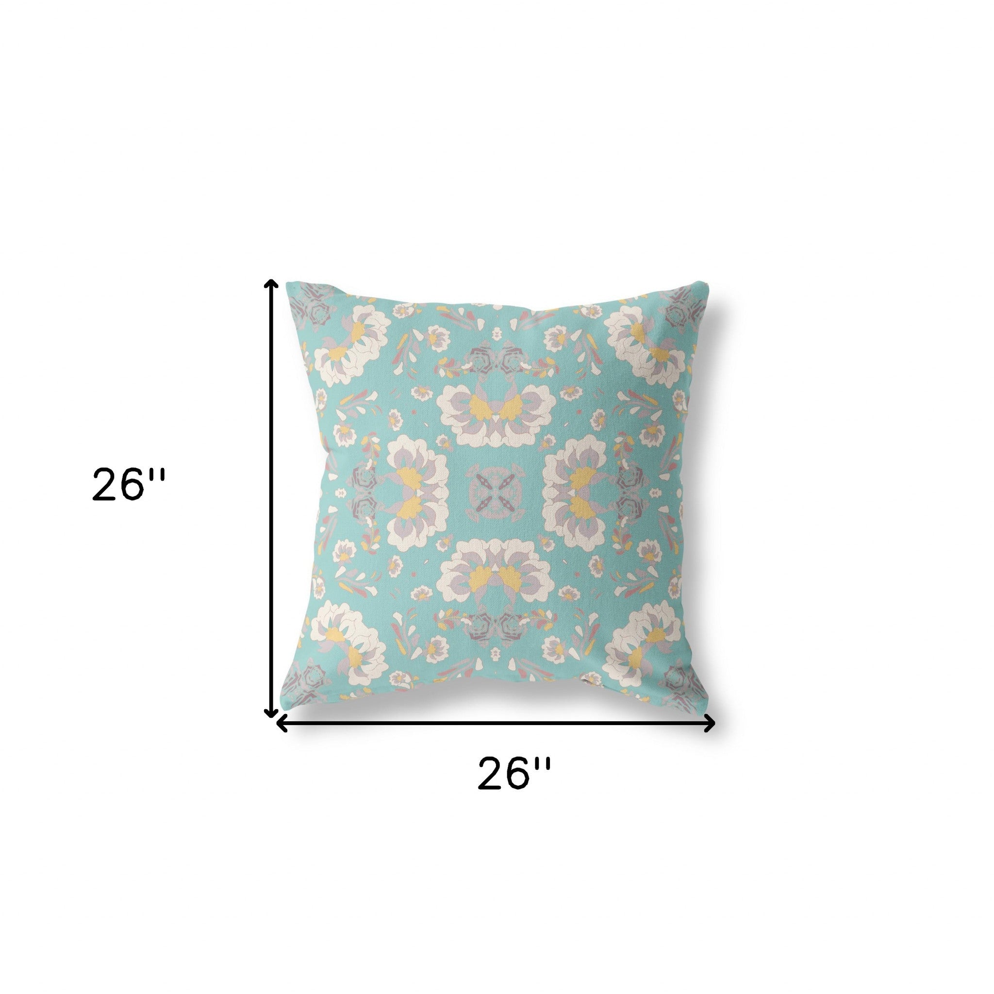 26" X 26" Green And White Broadcloth Floral Throw Pillow