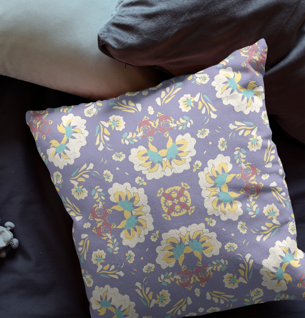 20" X 20" Purple Broadcloth Floral Throw Pillow