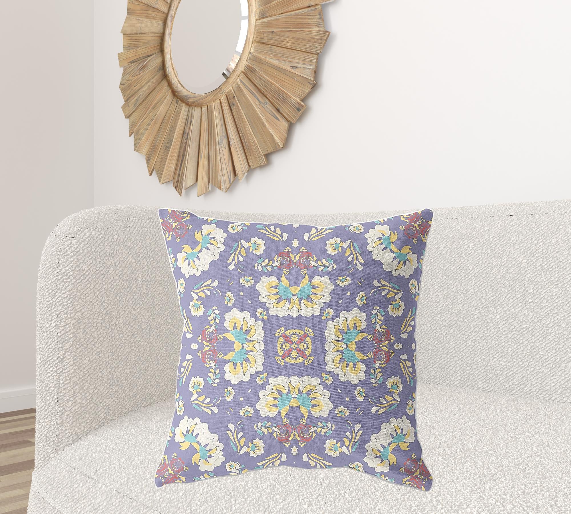 26" X 26" Purple Broadcloth Floral Throw Pillow