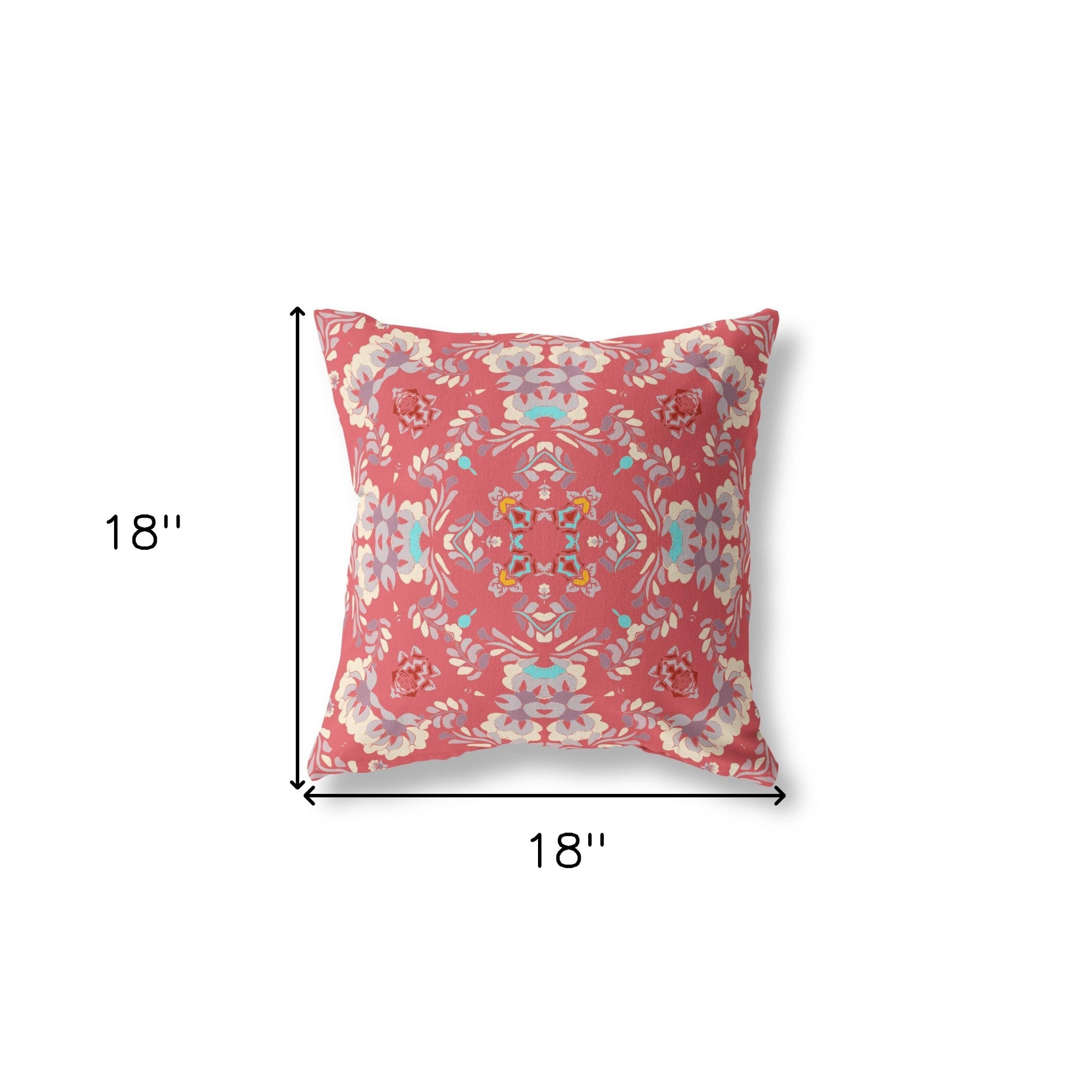 18" X 18" Red Broadcloth Floral Throw Pillow