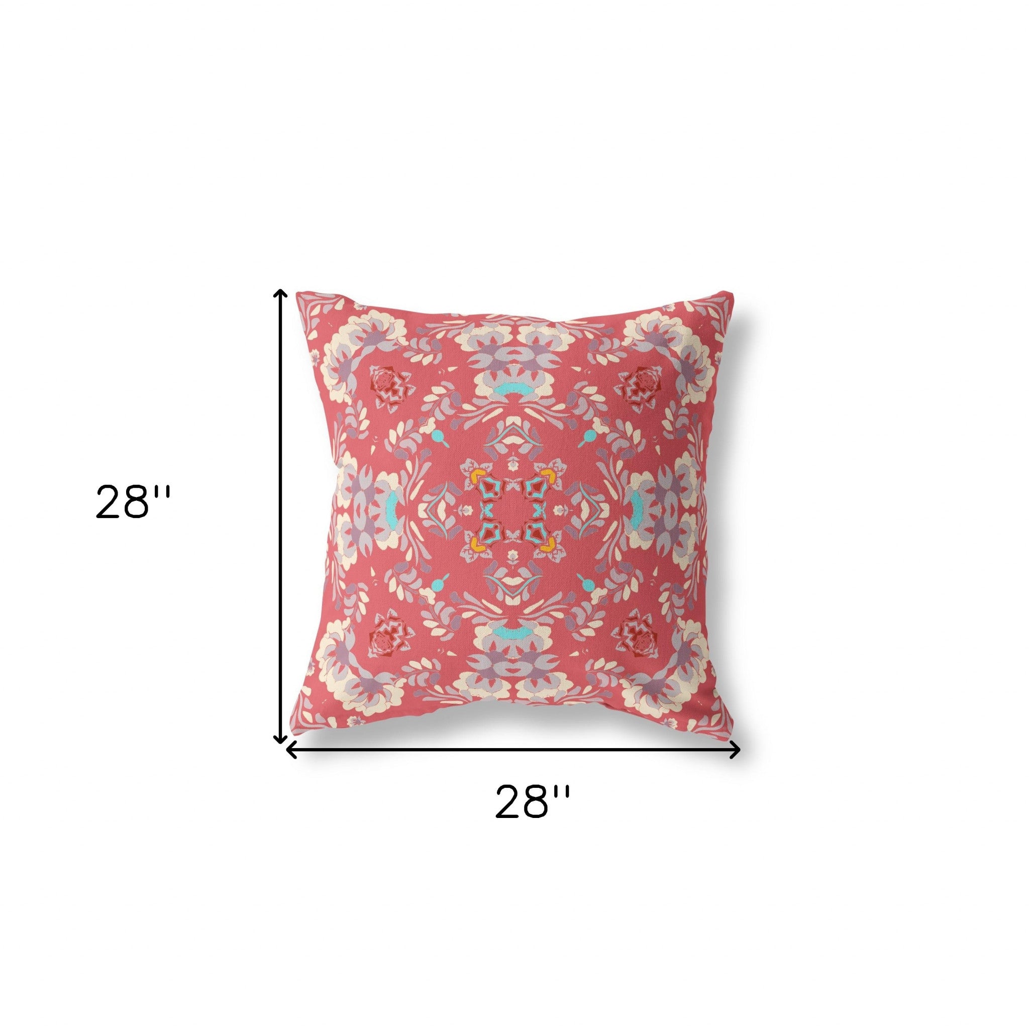 28" X 28" Red Broadcloth Floral Throw Pillow