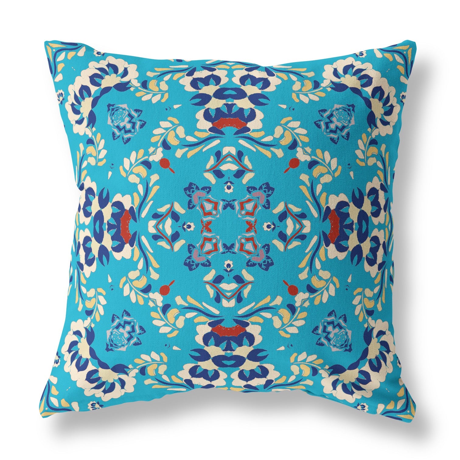 20" X 20" Blue Broadcloth Floral Throw Pillow