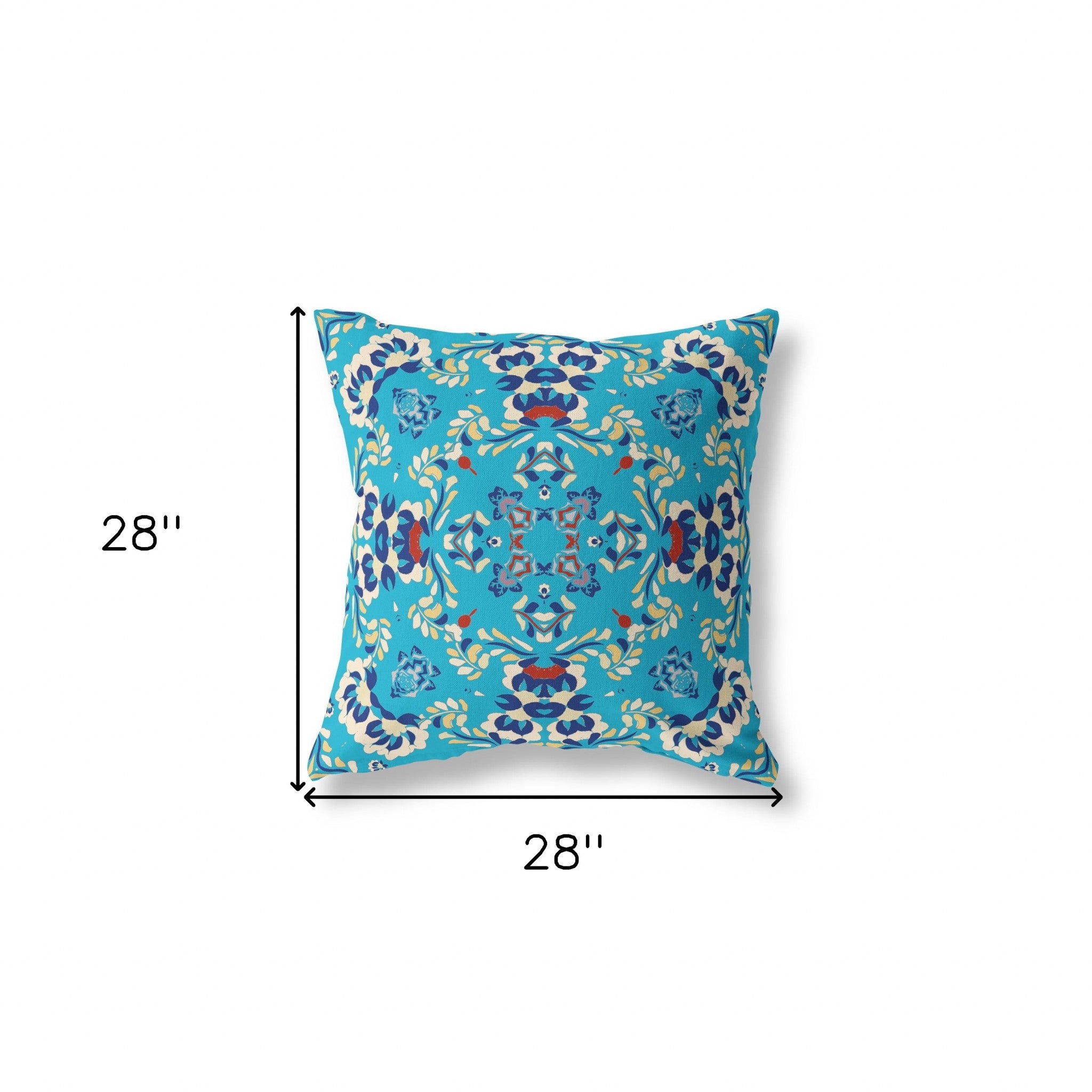 28" X 28" Blue Broadcloth Floral Throw Pillow