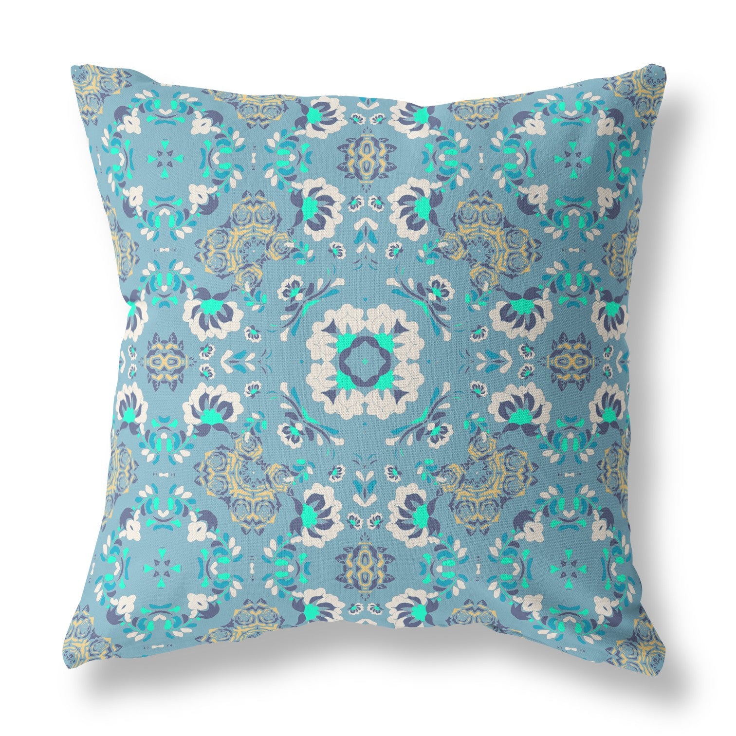 20" X 20" Light Blue Broadcloth Floral Throw Pillow