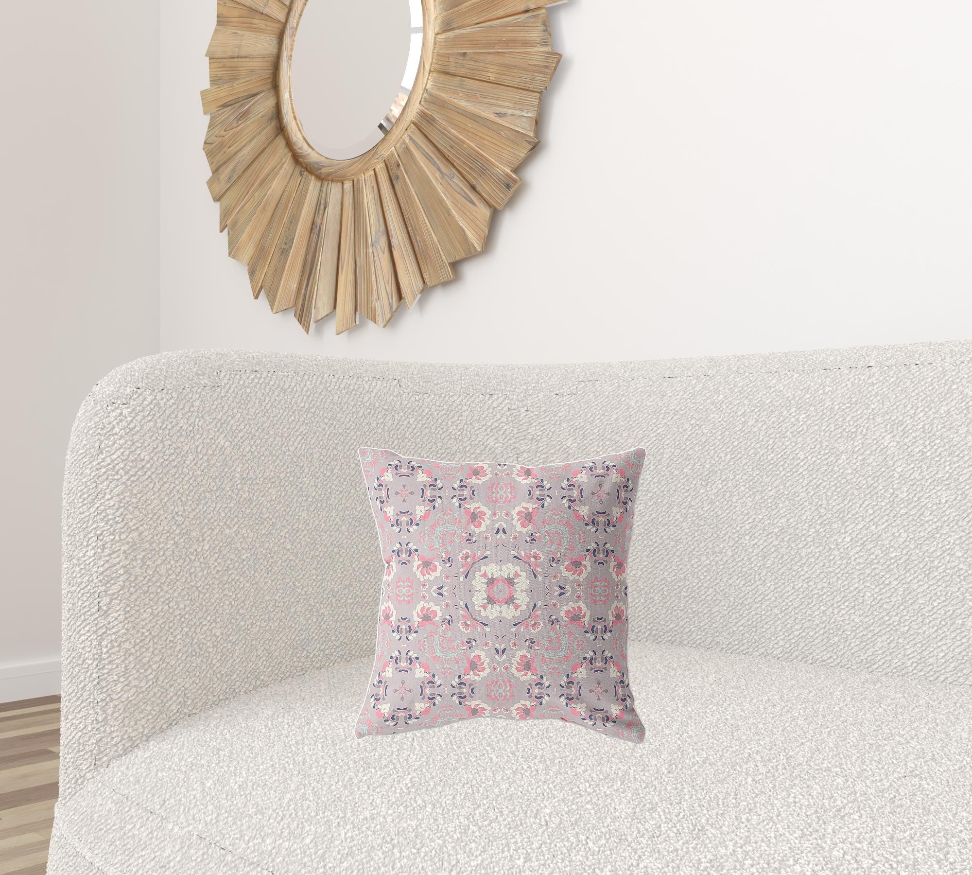 16" X 16" Muted Pink Broadcloth Floral Throw Pillow