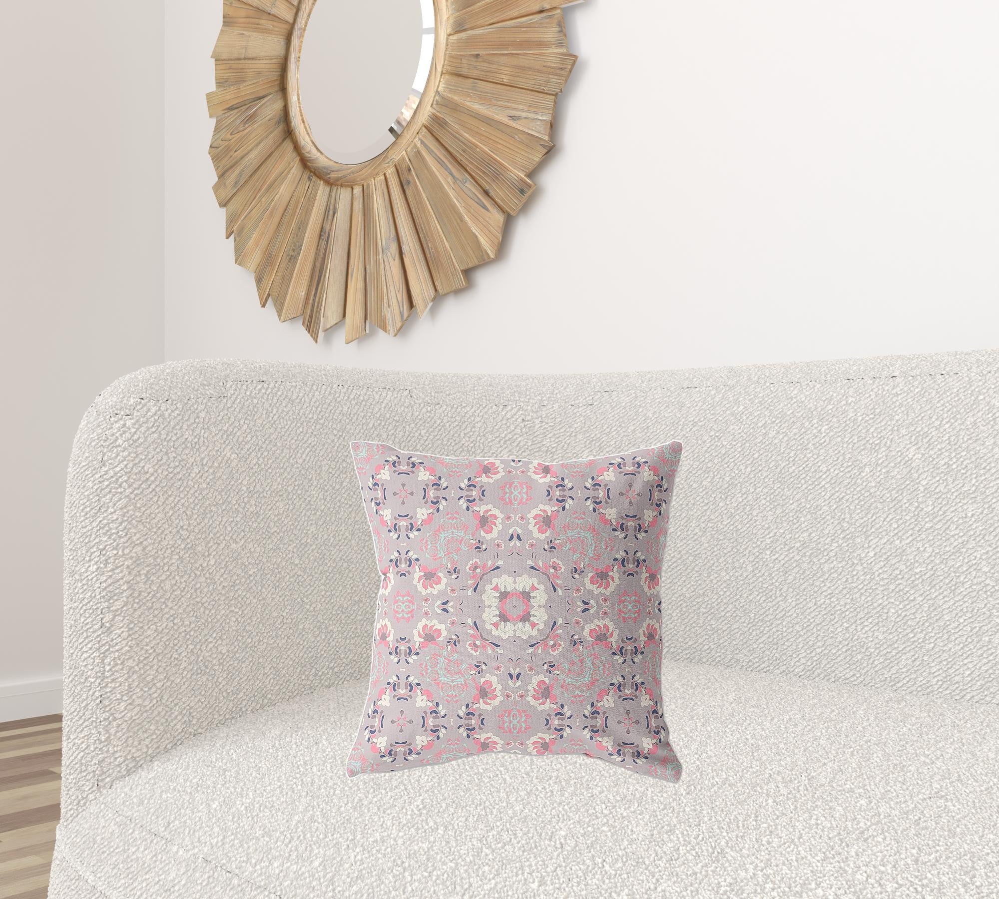 18" X 18" Muted Pink Broadcloth Floral Throw Pillow