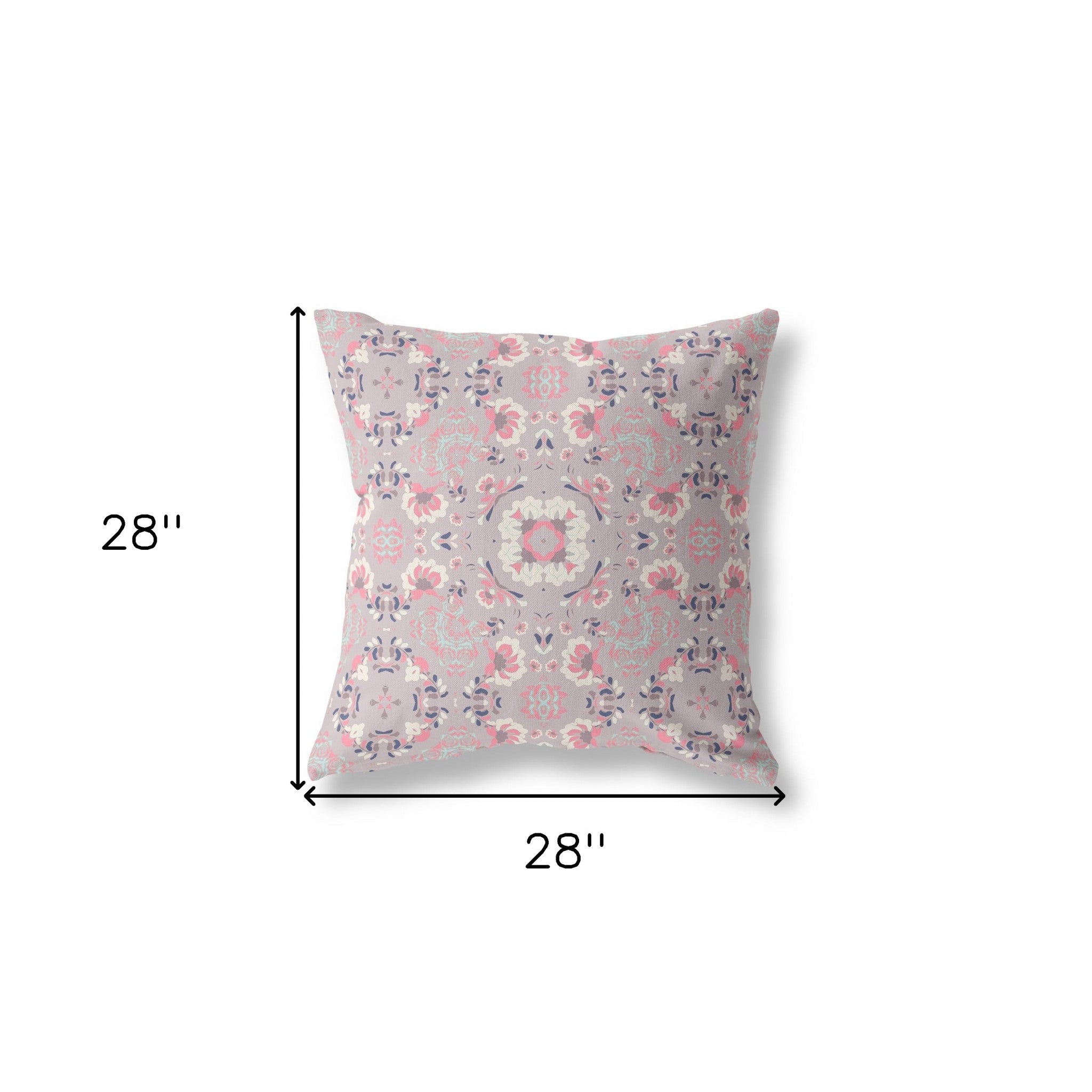 28" X 28" Muted Pink Broadcloth Floral Throw Pillow