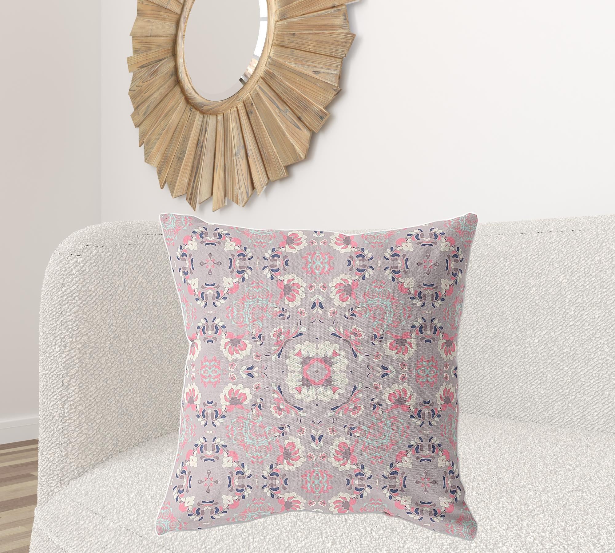 28" X 28" Muted Pink Broadcloth Floral Throw Pillow