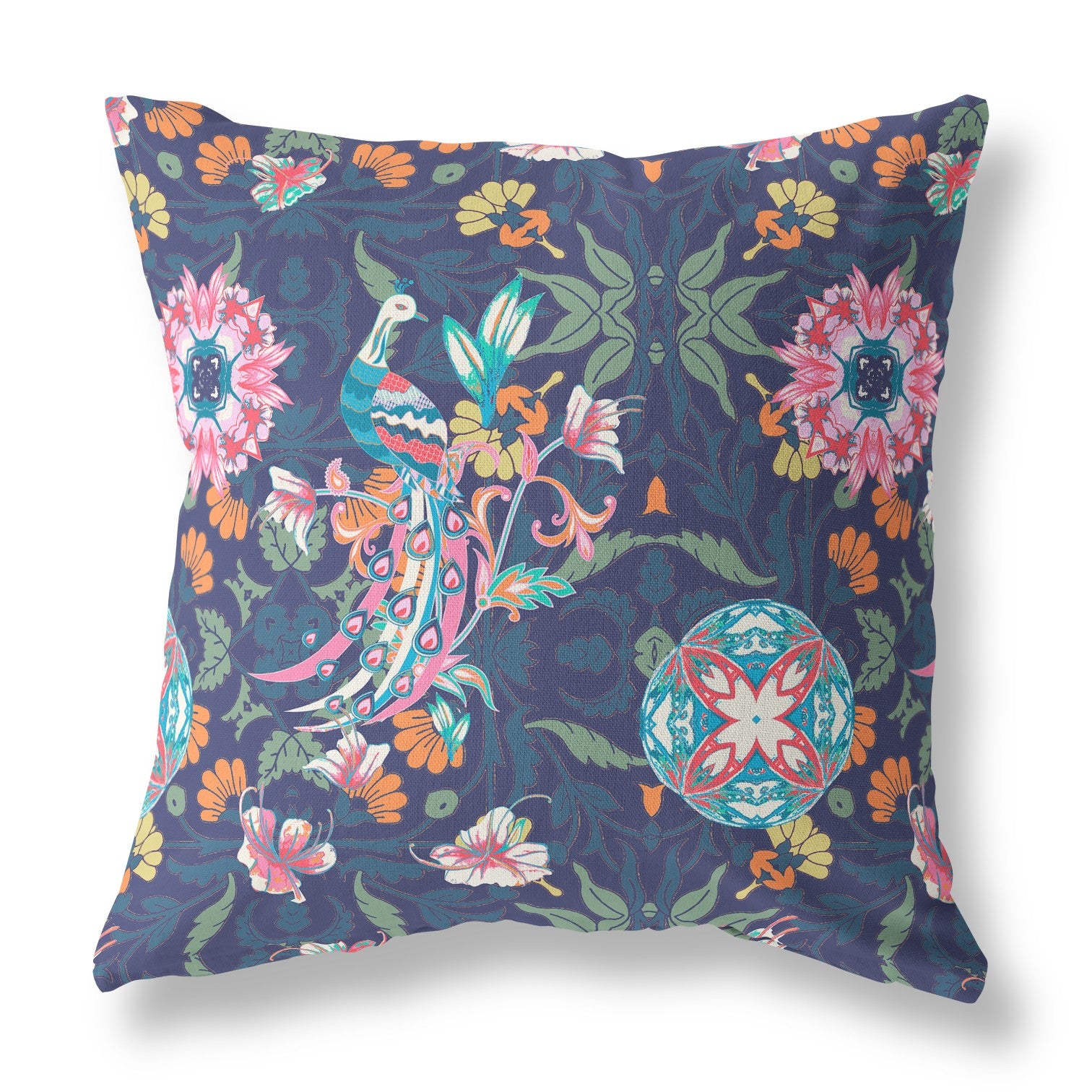 20" X 20" Floral Blue And Pink Broadcloth Floral Throw Pillow