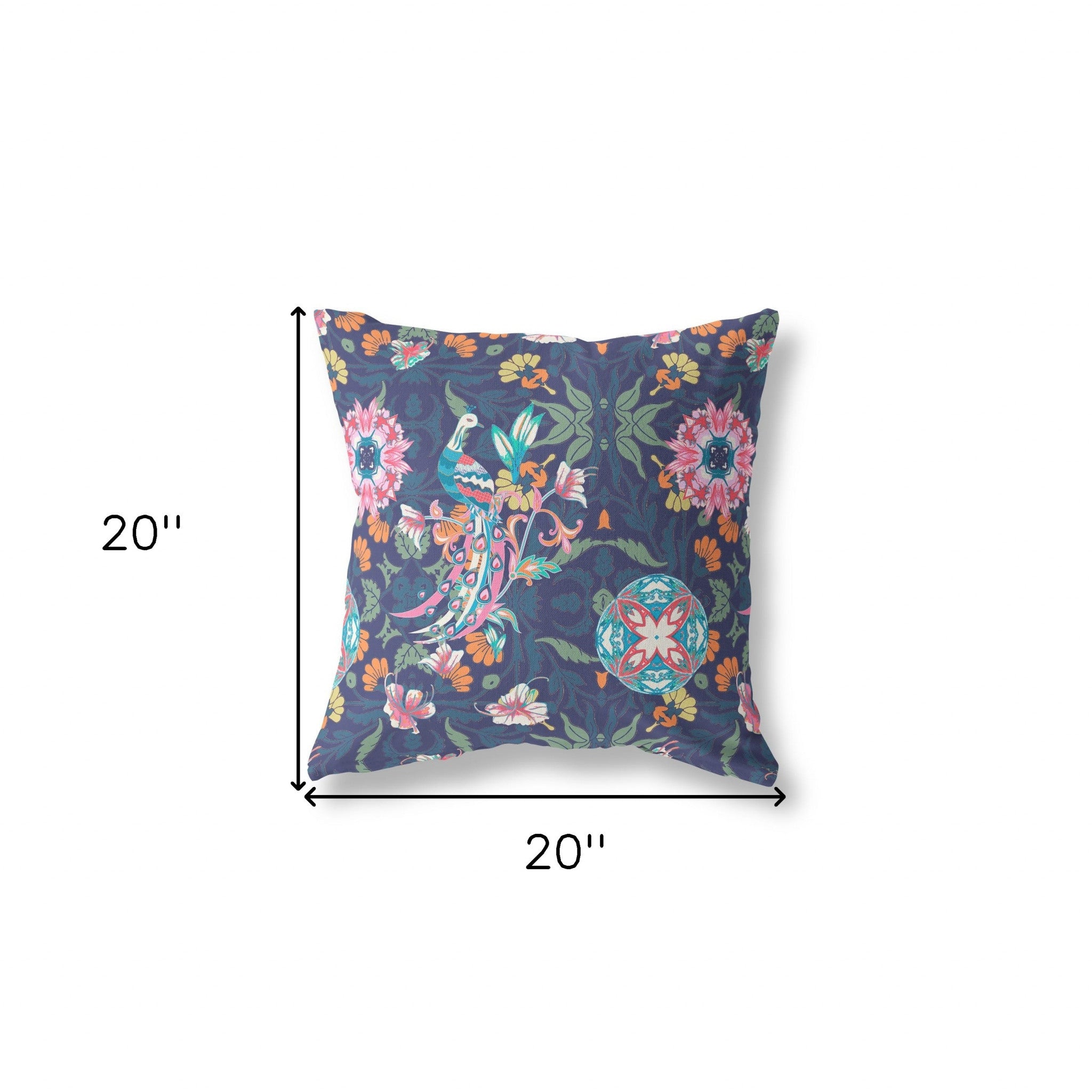 20" X 20" Floral Blue And Pink Broadcloth Floral Throw Pillow