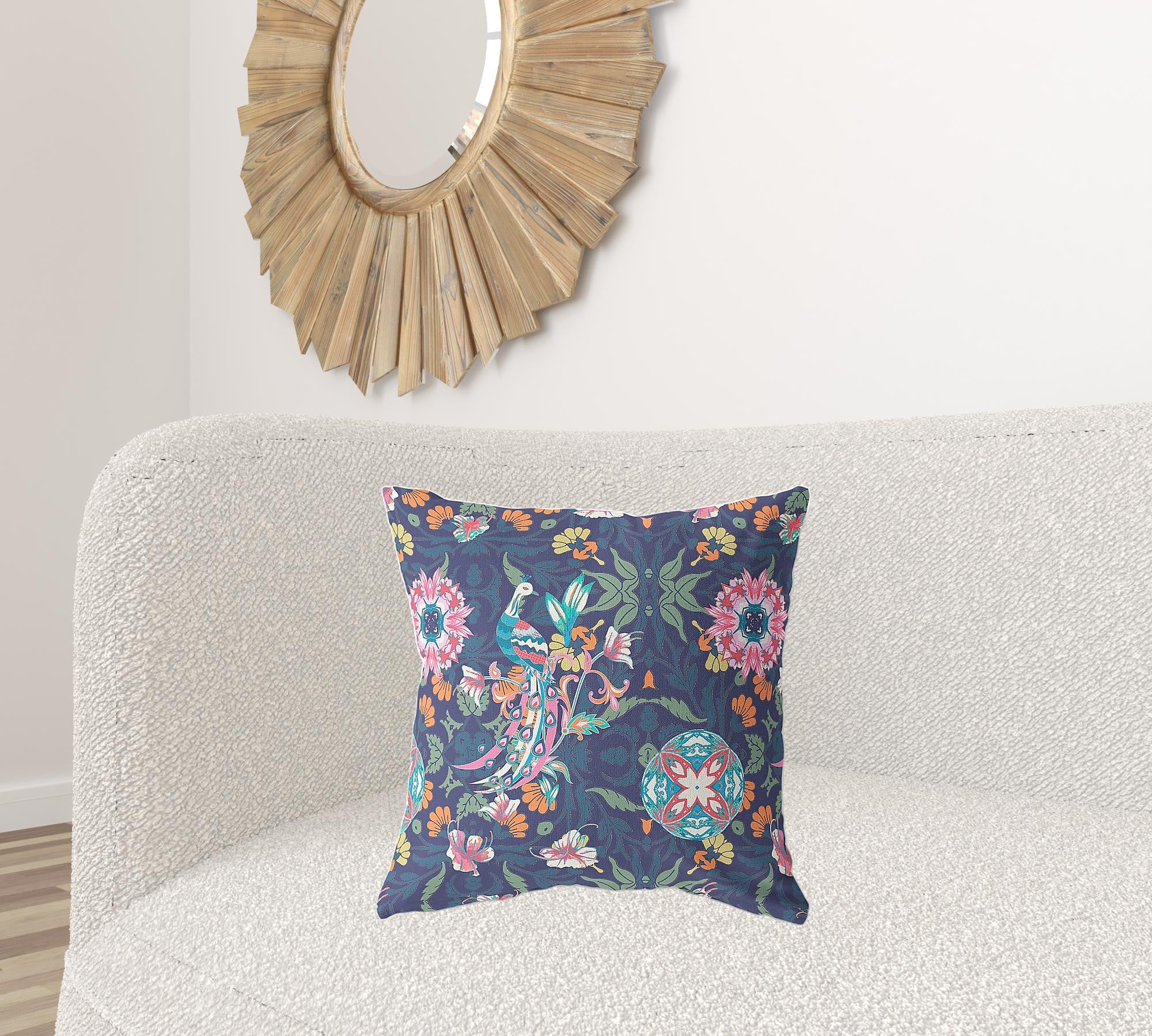 20" X 20" Floral Blue And Pink Broadcloth Floral Throw Pillow