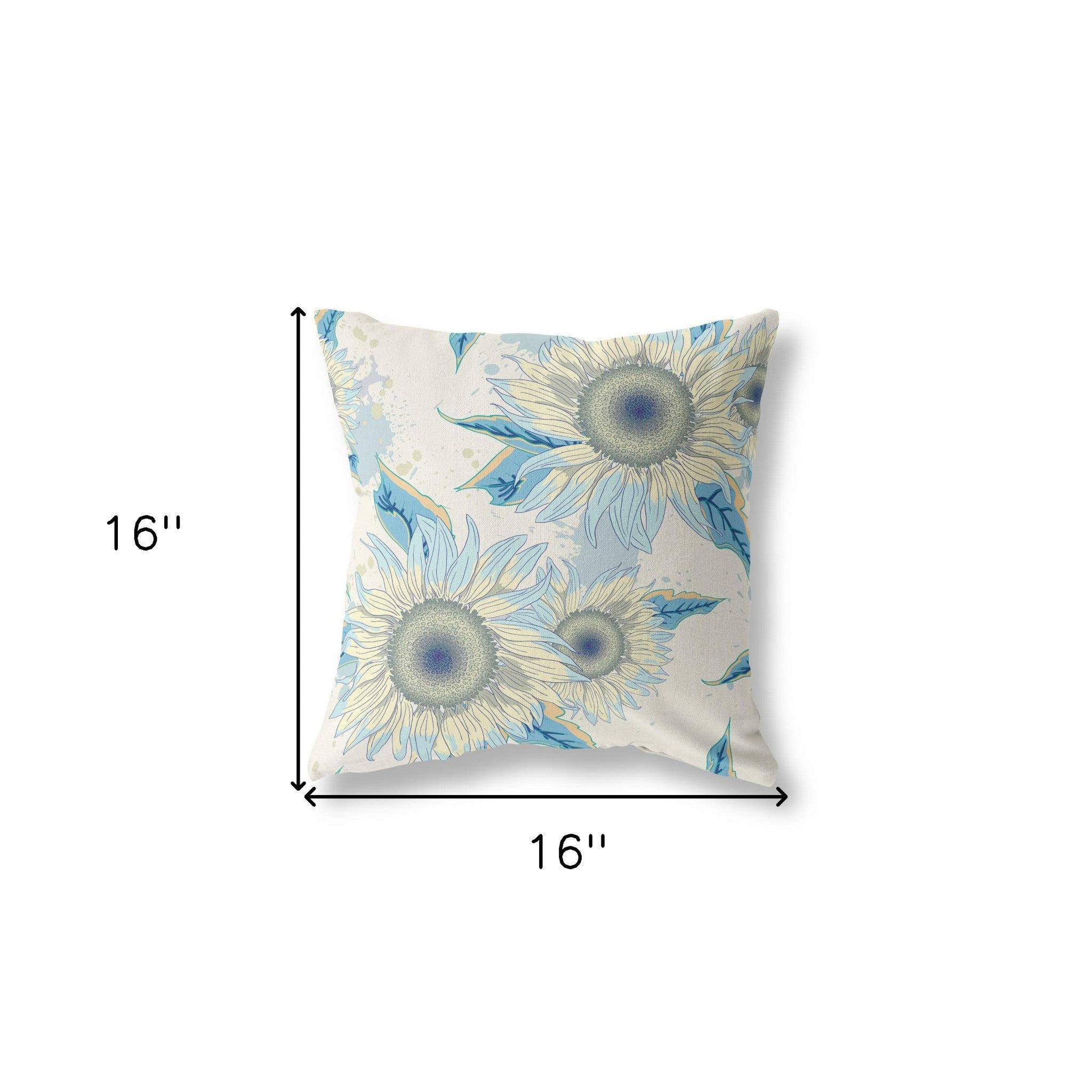 16" X 16" Beige And Yellow Broadcloth Floral Throw Pillow