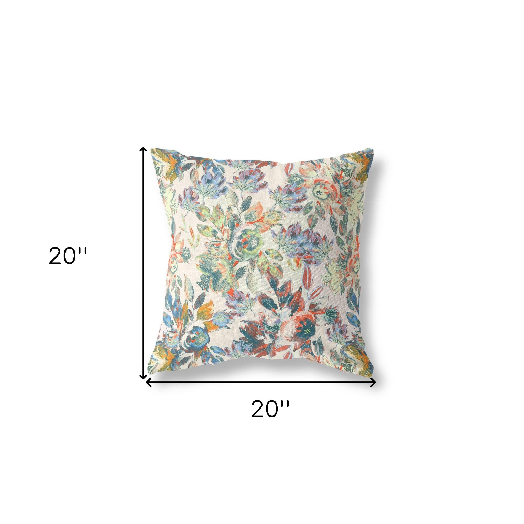 20" X 20" White, Yellow And Green Broadcloth Floral Throw Pillow