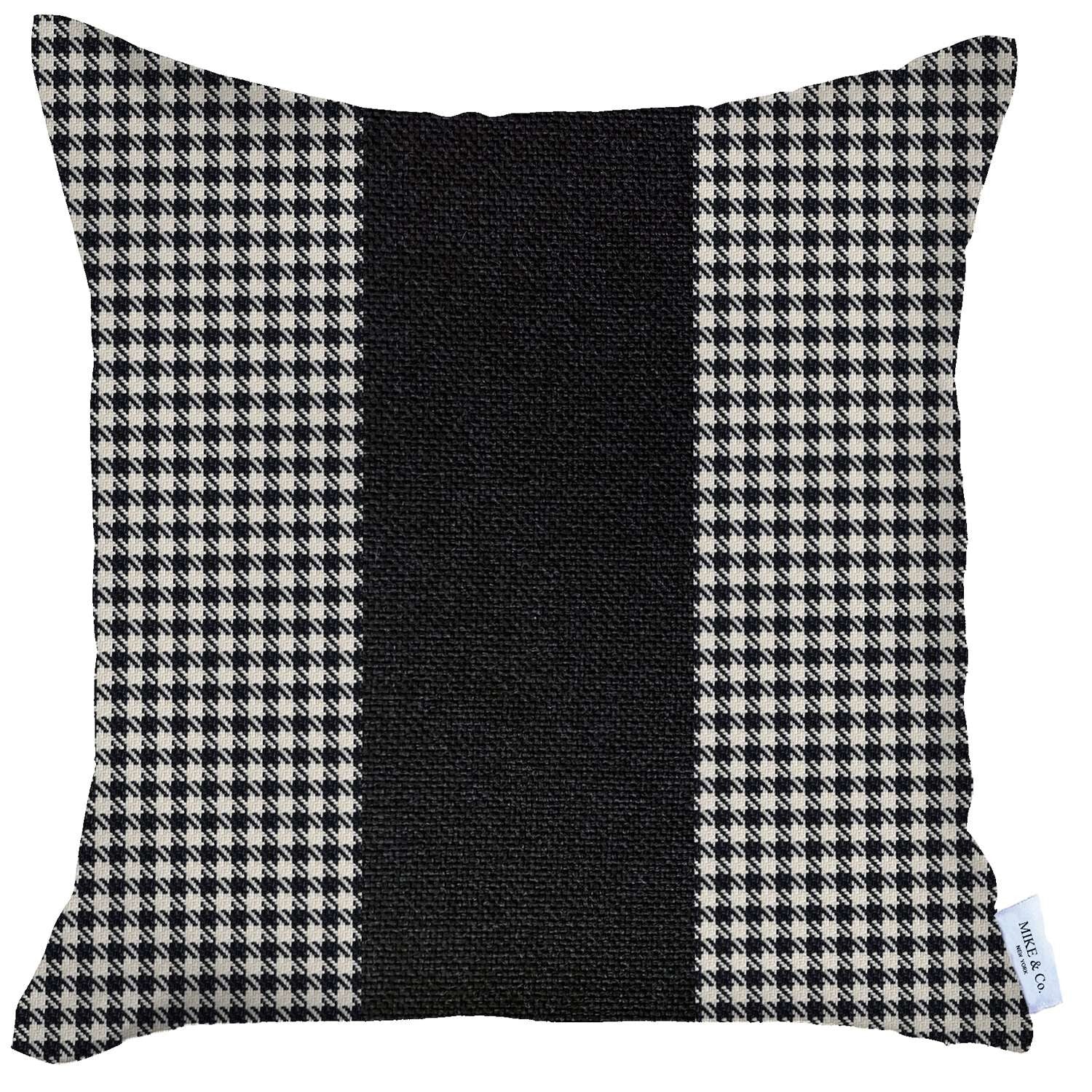 18" X 18" White And Black Houndstooth Zippered Handmade Polyester Throw Pillow Cover