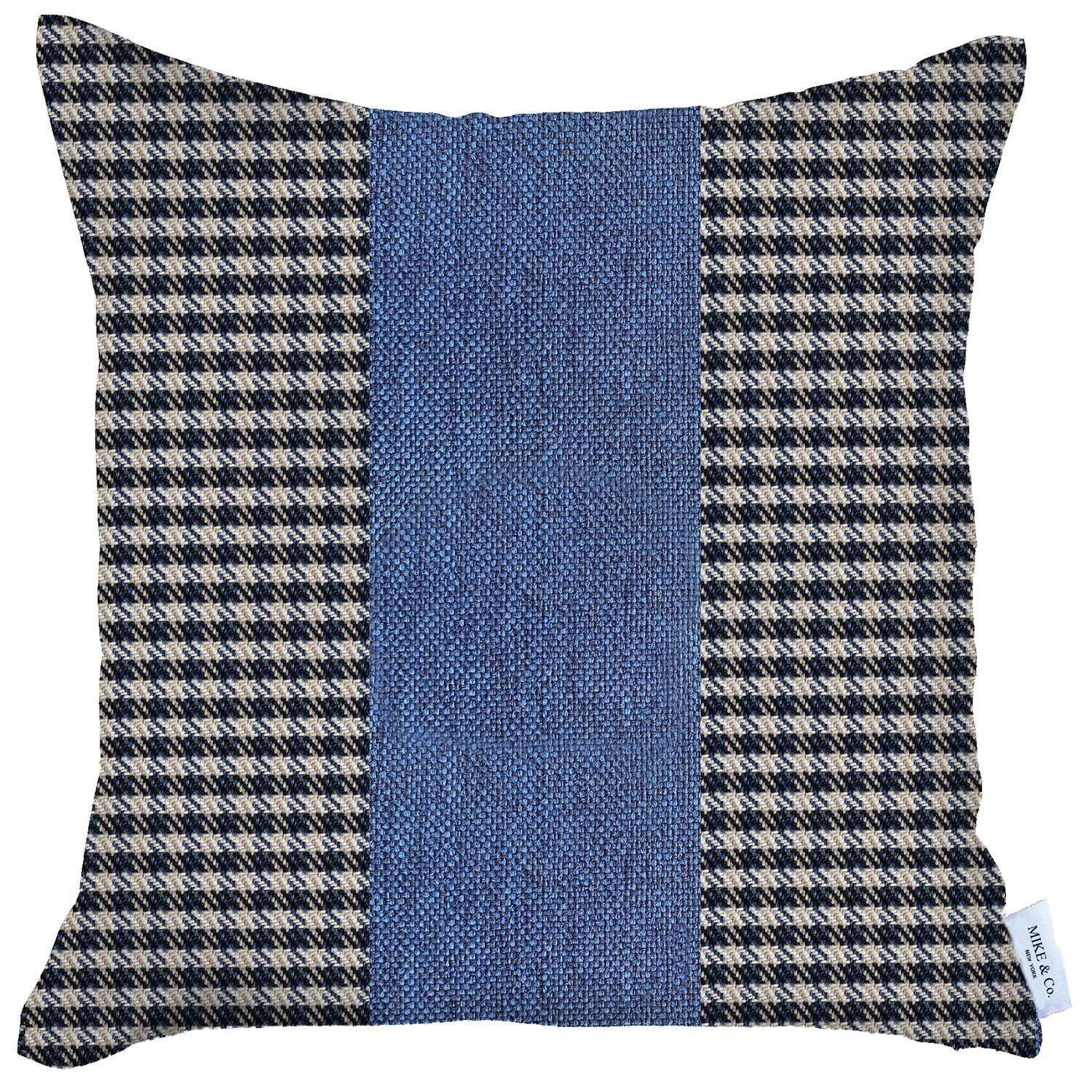 18" X 18" White And Blue Houndstooth Zippered Handmade Polyester Throw Pillow Cover