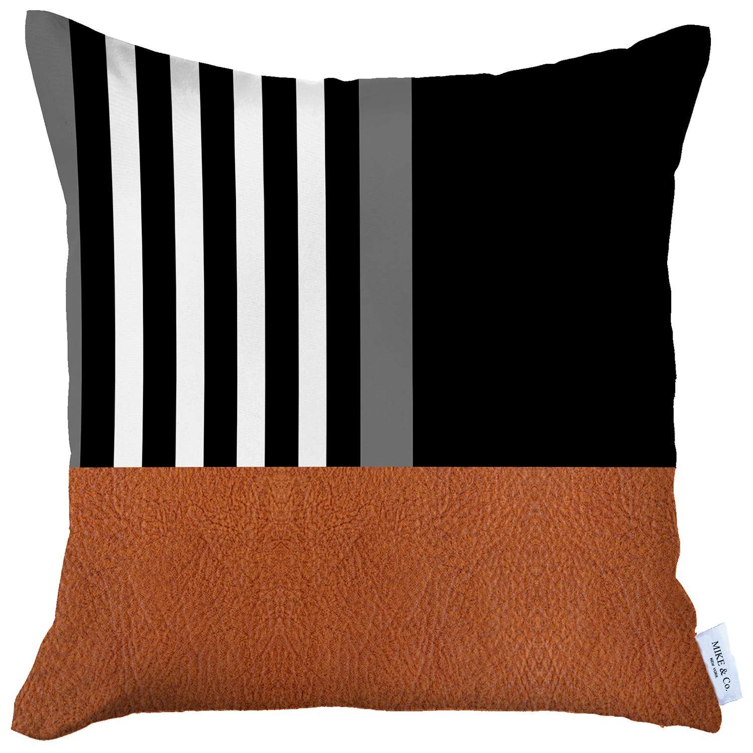 18" X 18" Brown And Black Striped Zippered Handmade Polyester Throw Pillow Cover