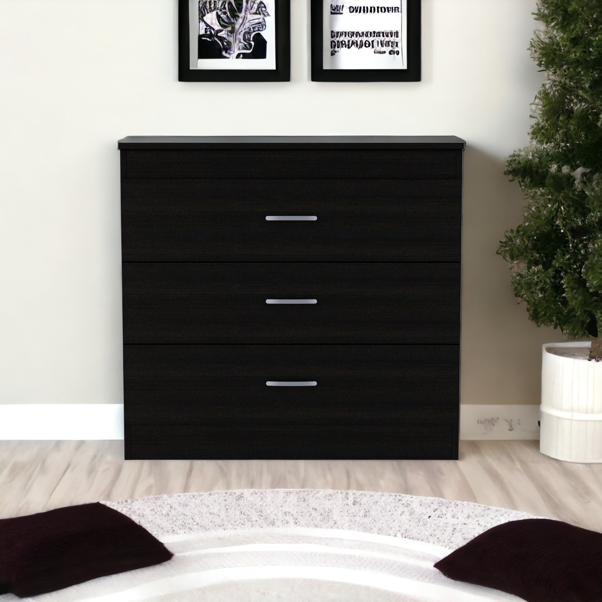 29" Black Three Drawer Dresser