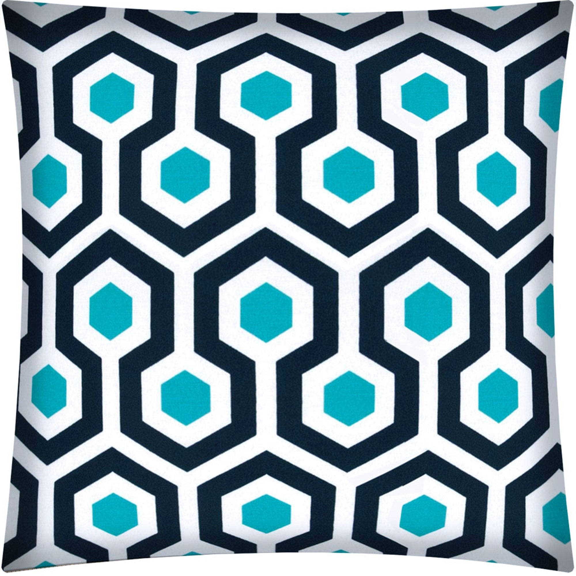 17" X 17" White Navy And Aqua Zippered Polyester Geometric Throw Pillow Cover