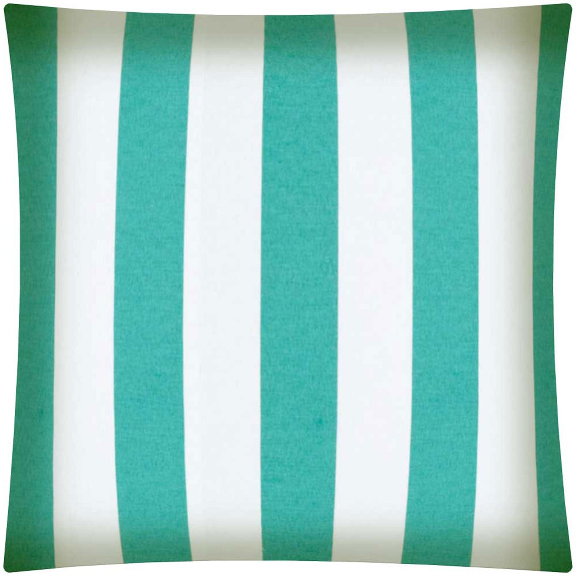 17" X 17" Turquoise And White Zippered Polyester Striped Throw Pillow Cover