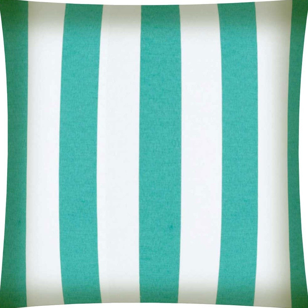 17" X 17" Turquoise And White Zippered Polyester Striped Throw Pillow Cover