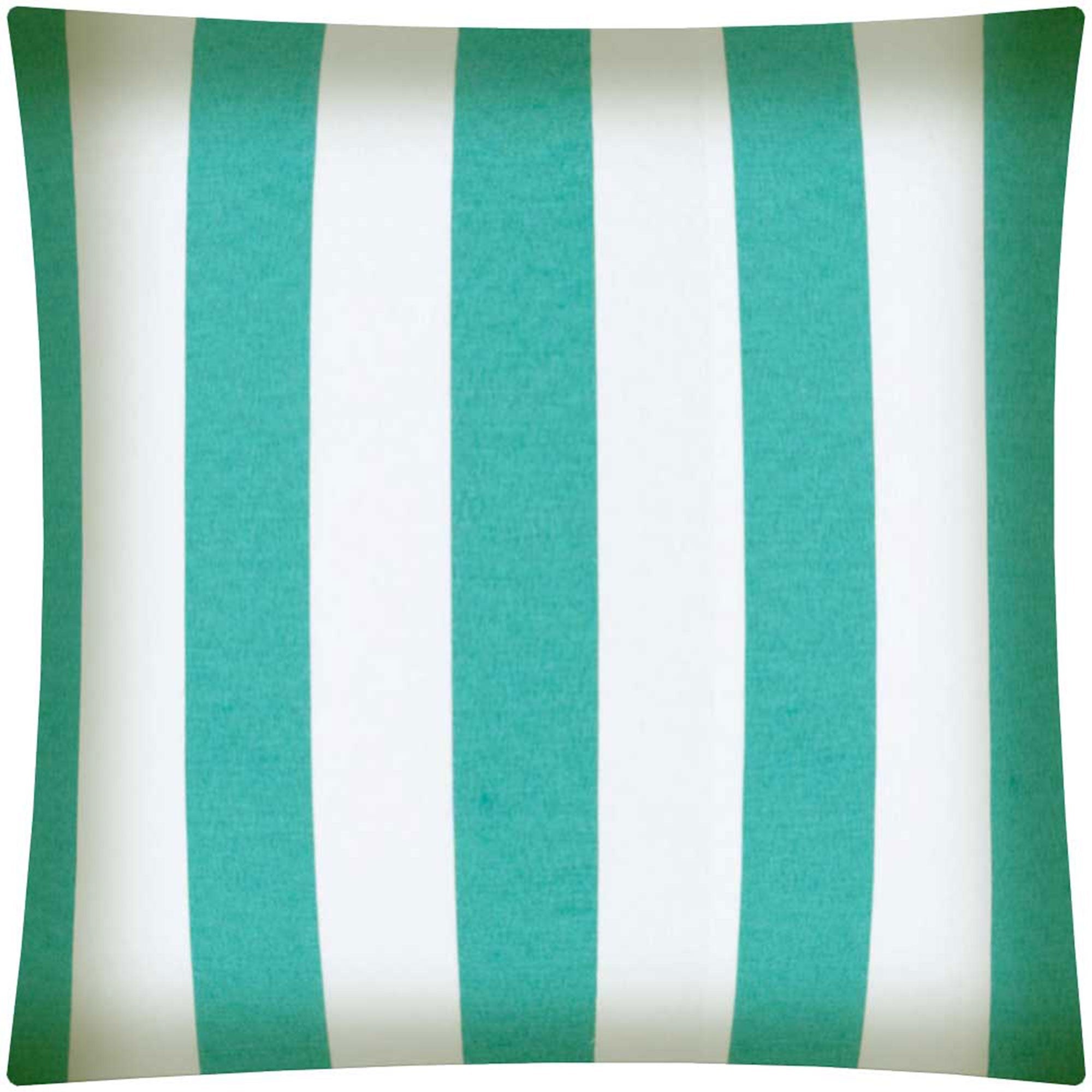 17" X 17" Turquoise And White Zippered Polyester Striped Throw Pillow Cover